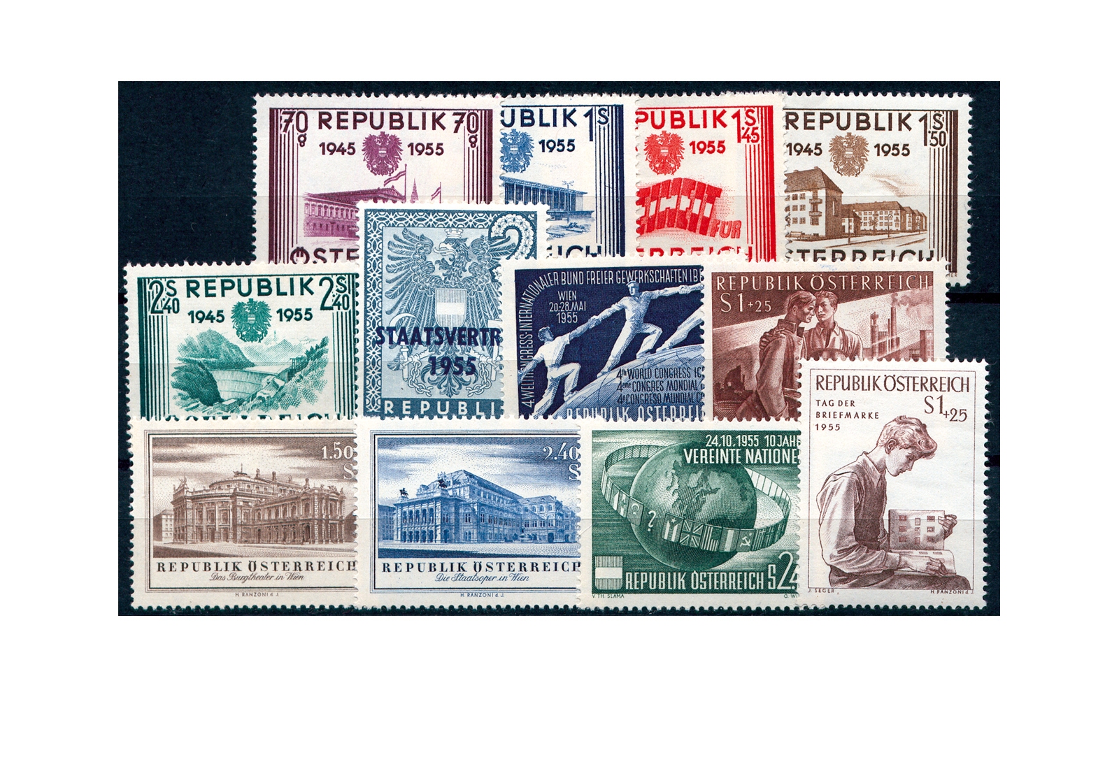 Briefmarken Österreich Jahrgang 1955 Michel-Nr. 1012-1023 postfrisch