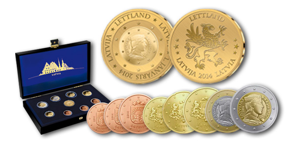 Lettland Premium Goldsatz 2014 zur Euroeinführung