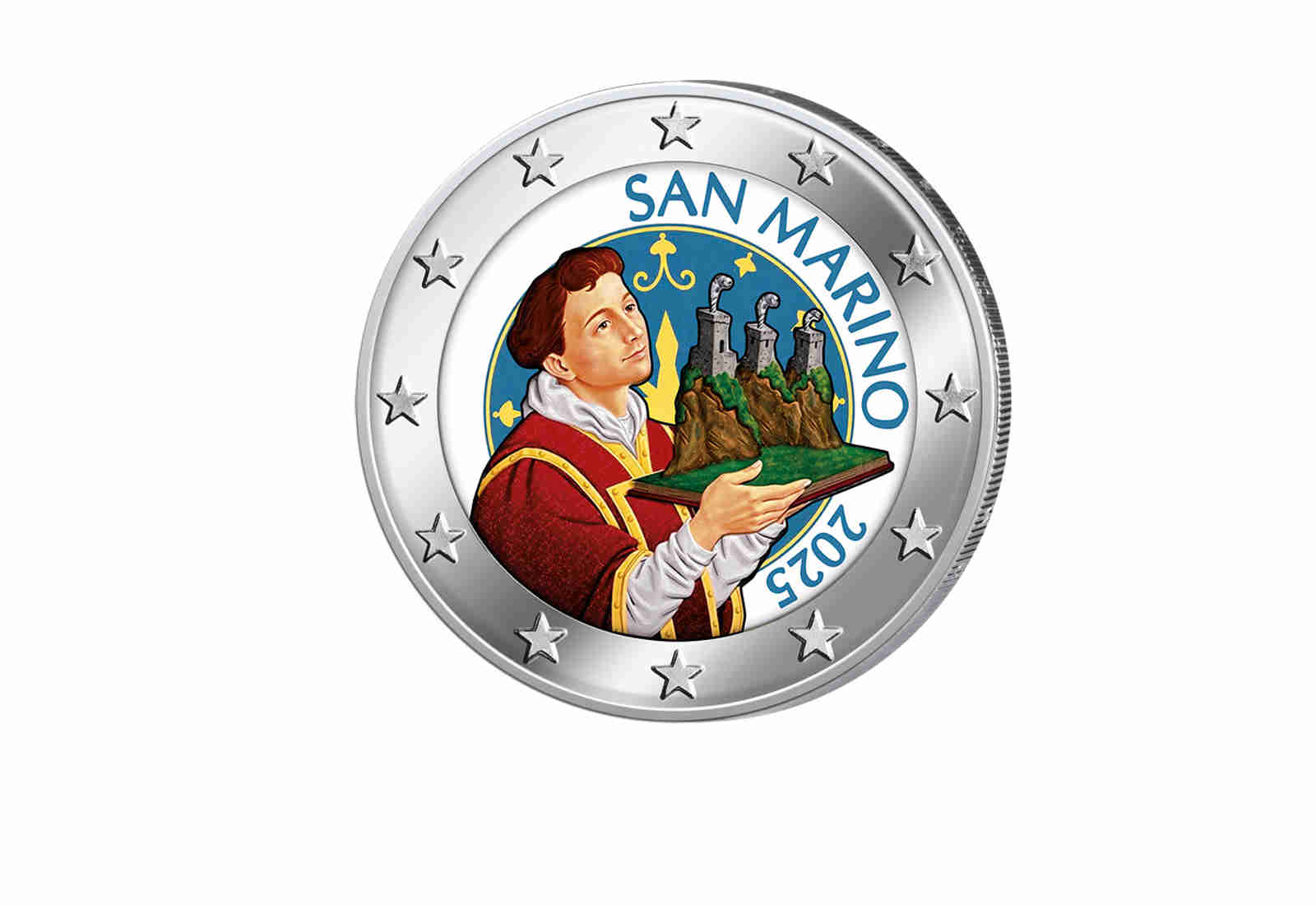 2 Euro 2025 San Marino Kursmünze Heiliger Marinus mit Farbmotiv