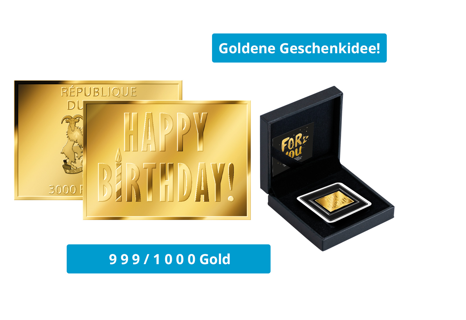 Goldmünze Motiv "Happy Birthday" 999/1000 Gold Geschenk