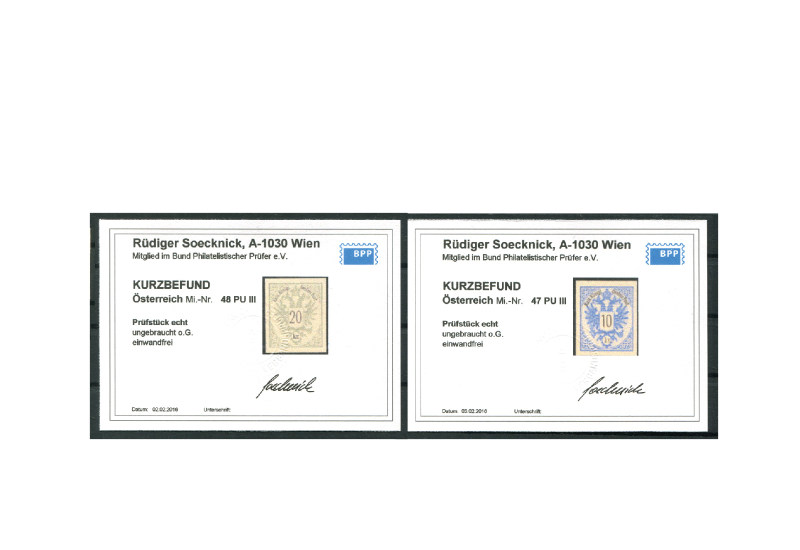 Briefmarken Österreich Doppeladler 1883 Michel-Nr. 47 PU III + 48 PU III  im Set