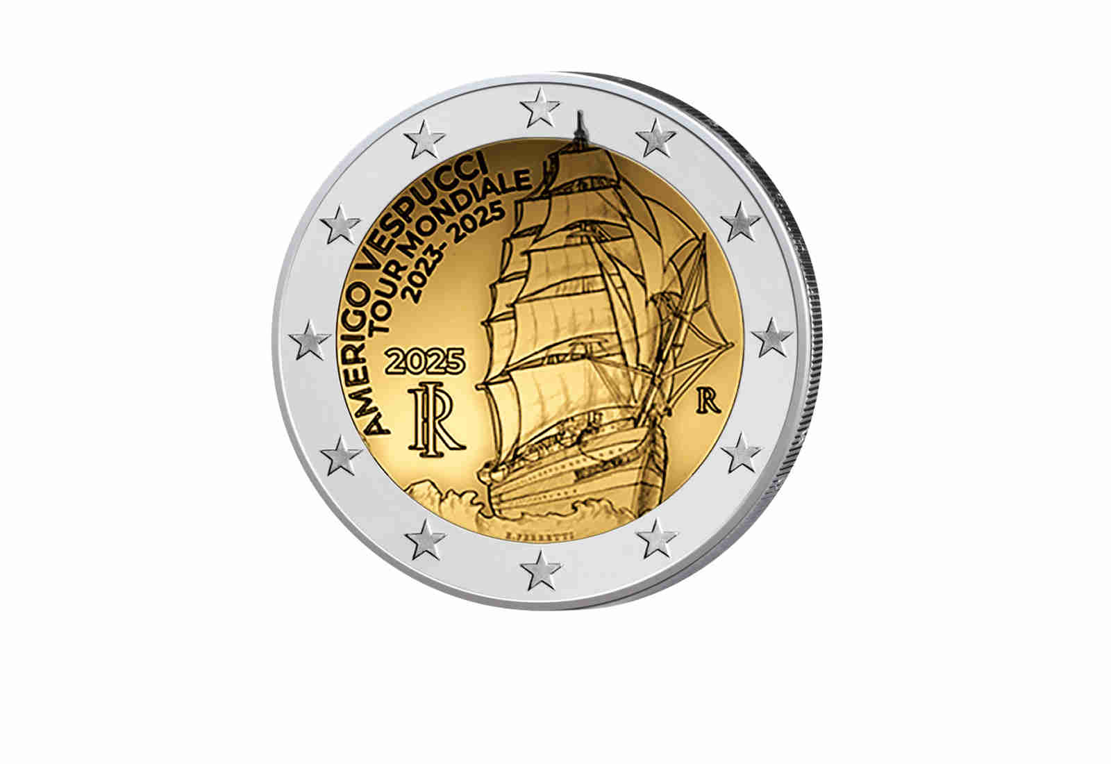 2 Euro 2025 Italien Weltreise des Segelschulschiffes Amerigo Vespucci 2023 - 2025