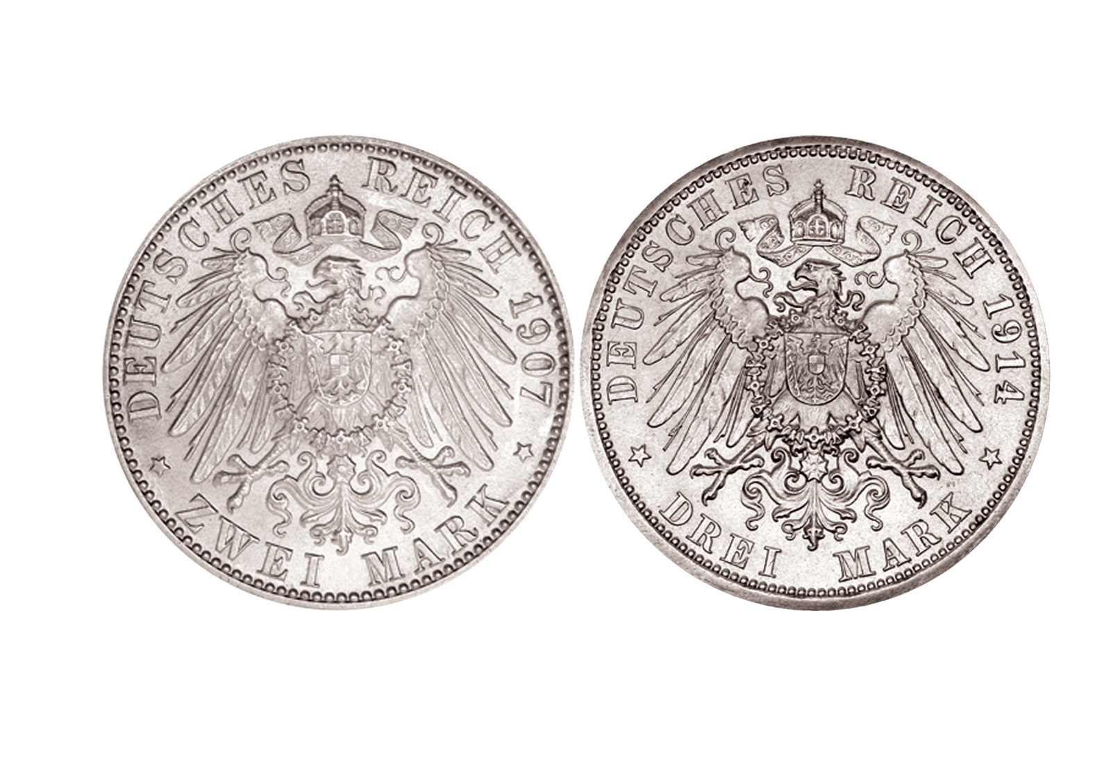 2 Mark 1892-1914 & 3 Mark 1914 Preußen im Set