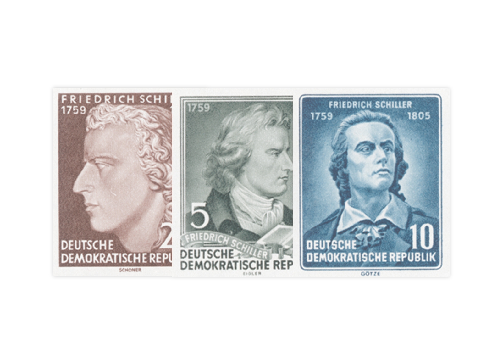 Briefmarken DDR Block 150. Todestag von Friedrich Schiller 1955 Michel-Nr. 464-466 postfrisch