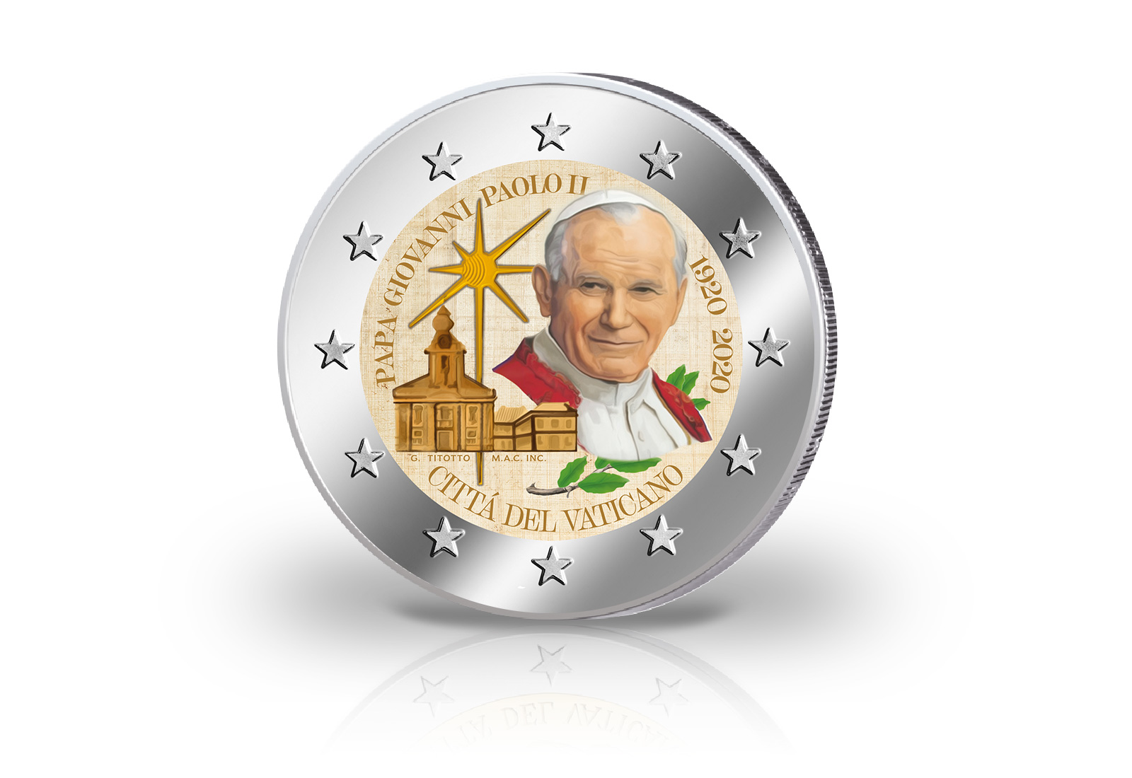 2 Euro 2020 Vatikan 100. Geburtstag Papst Johannes Paul II. mit Farbmotiv