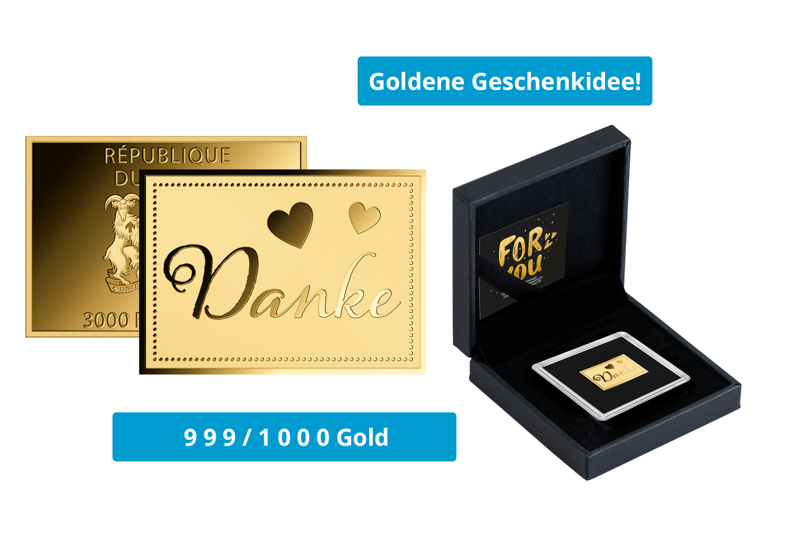 Goldmünze Motiv "Danke" 999/1000 Gold Geschenk