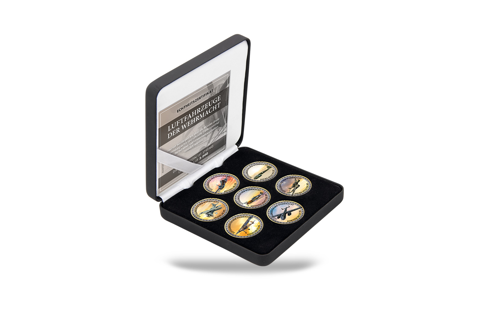 Luftfahrzeuge der Wehrmacht 7er Kollektion mit Farbm. im Etui inkl. Zertifikat