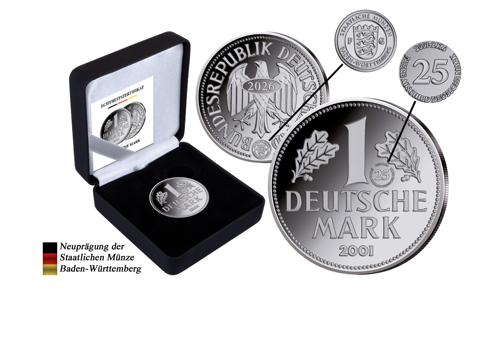 Platinausgabe 1 DM 2001 mit Privy 25 Jahre Abschied DM 1/2 oz Platin