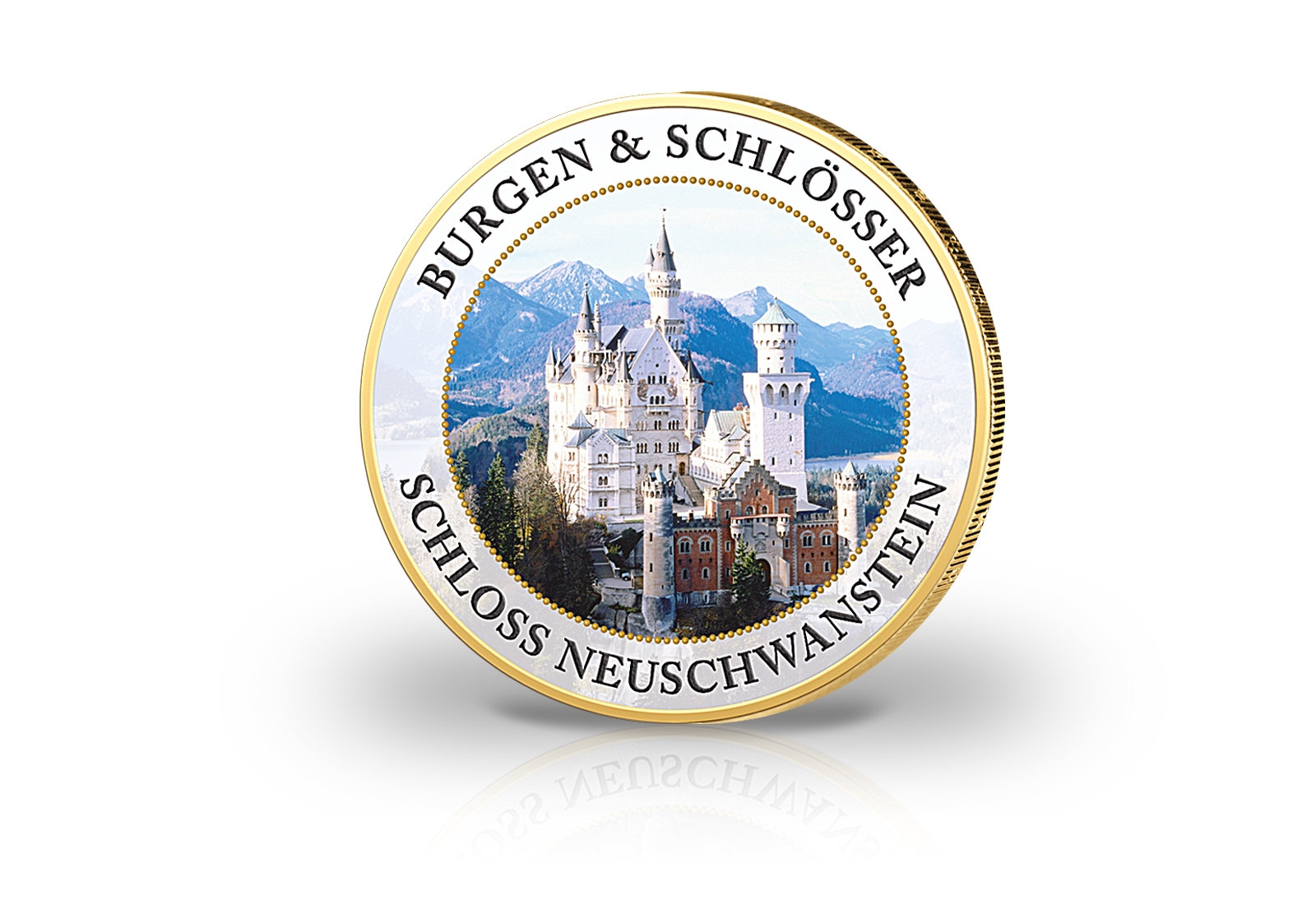 2 Euro Burgen und Schlösser Schloss Neuschwanstein mit Kaltemaille und 24 Karat Goldauflage