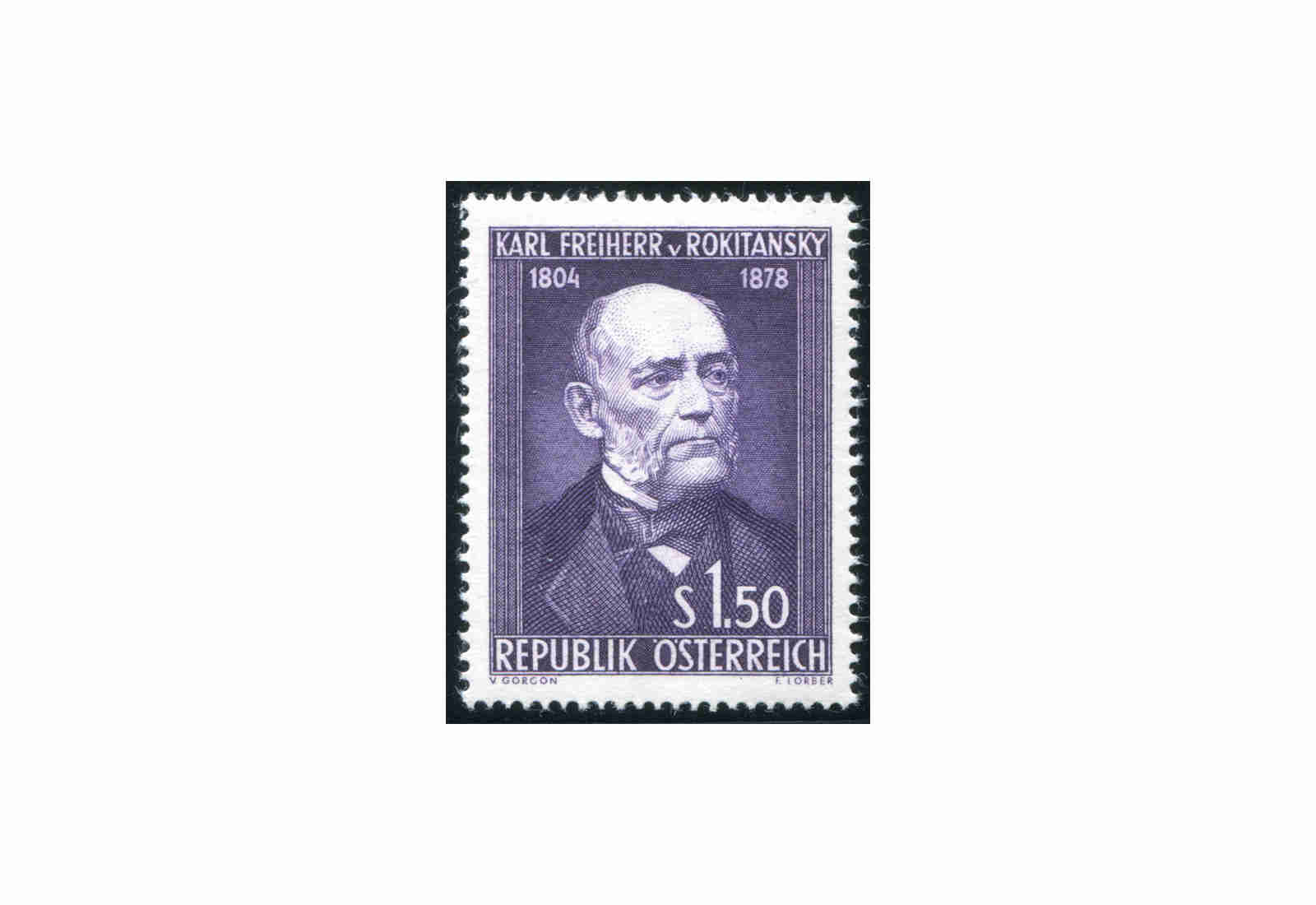 Österreich Einzelausgabe 1954 150. Geburtstag von Karl Freiherr von Rokitansky Michel Nr. 997 gestempelt