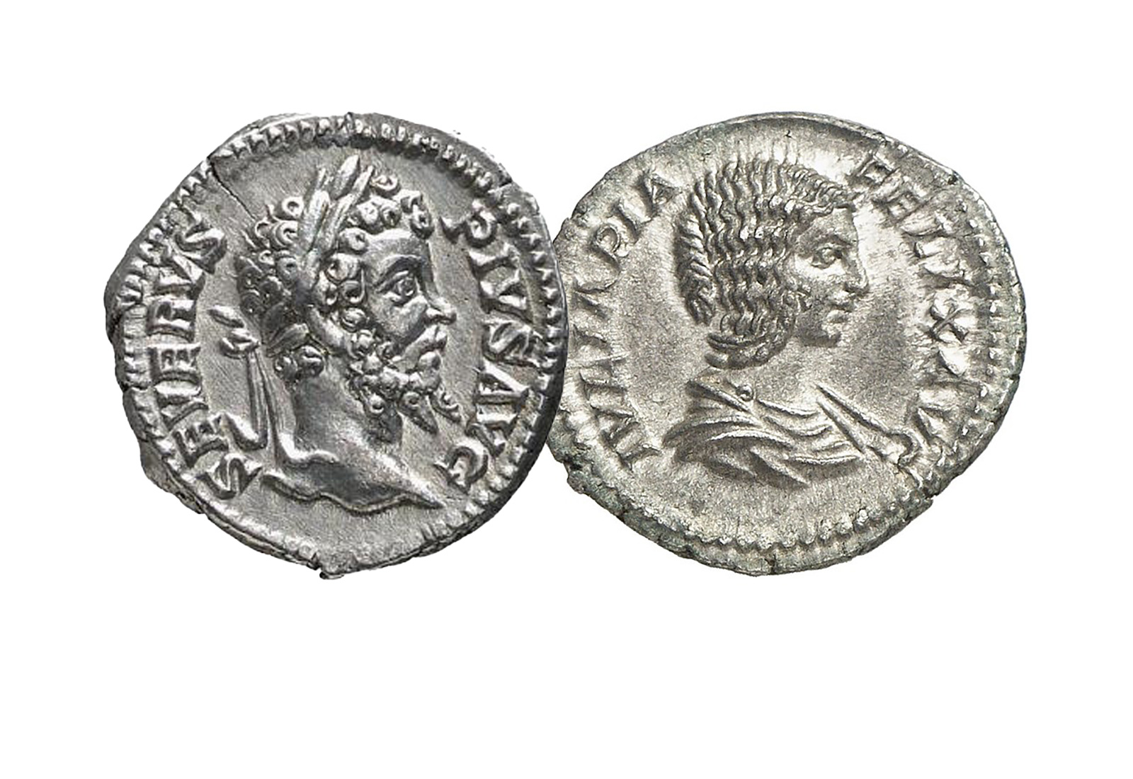 2er Set Silberdenar 193 - 211 n. Chr. Serverus und Domna im Etui mit Zertifikat