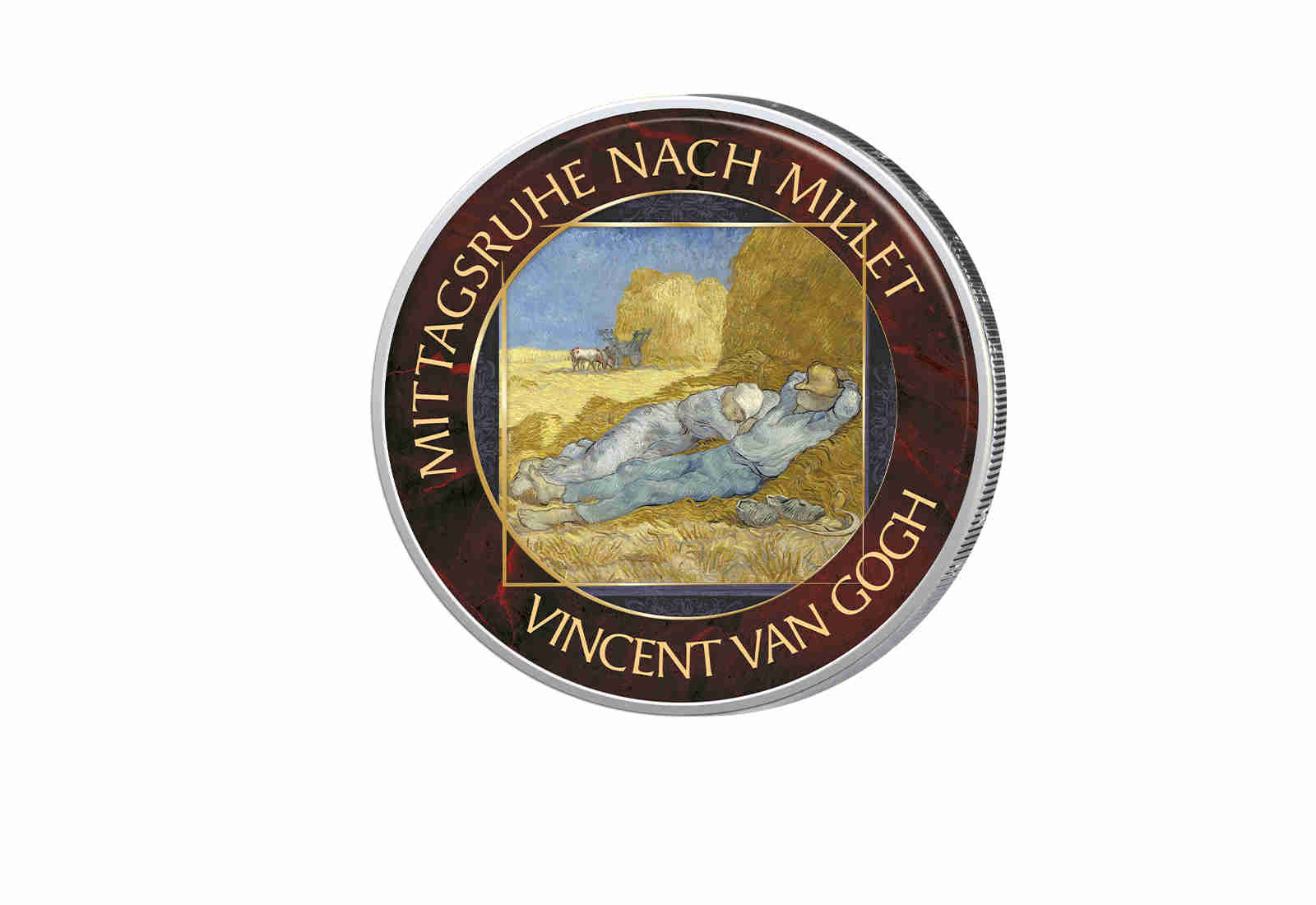 2 Euro mit Farbappliktaion Mittagsruhe nach Millet Van Gogh