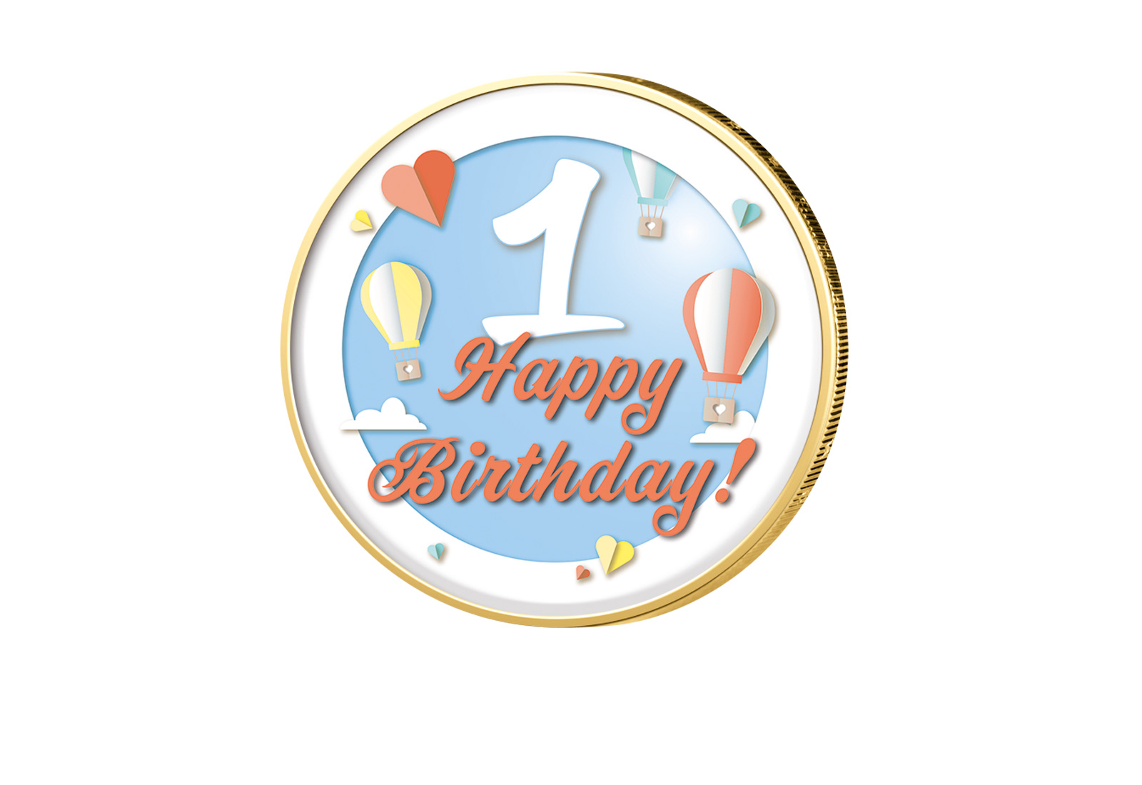 2 Euro vergoldet 1. Geburtstag mit Farbmotiv