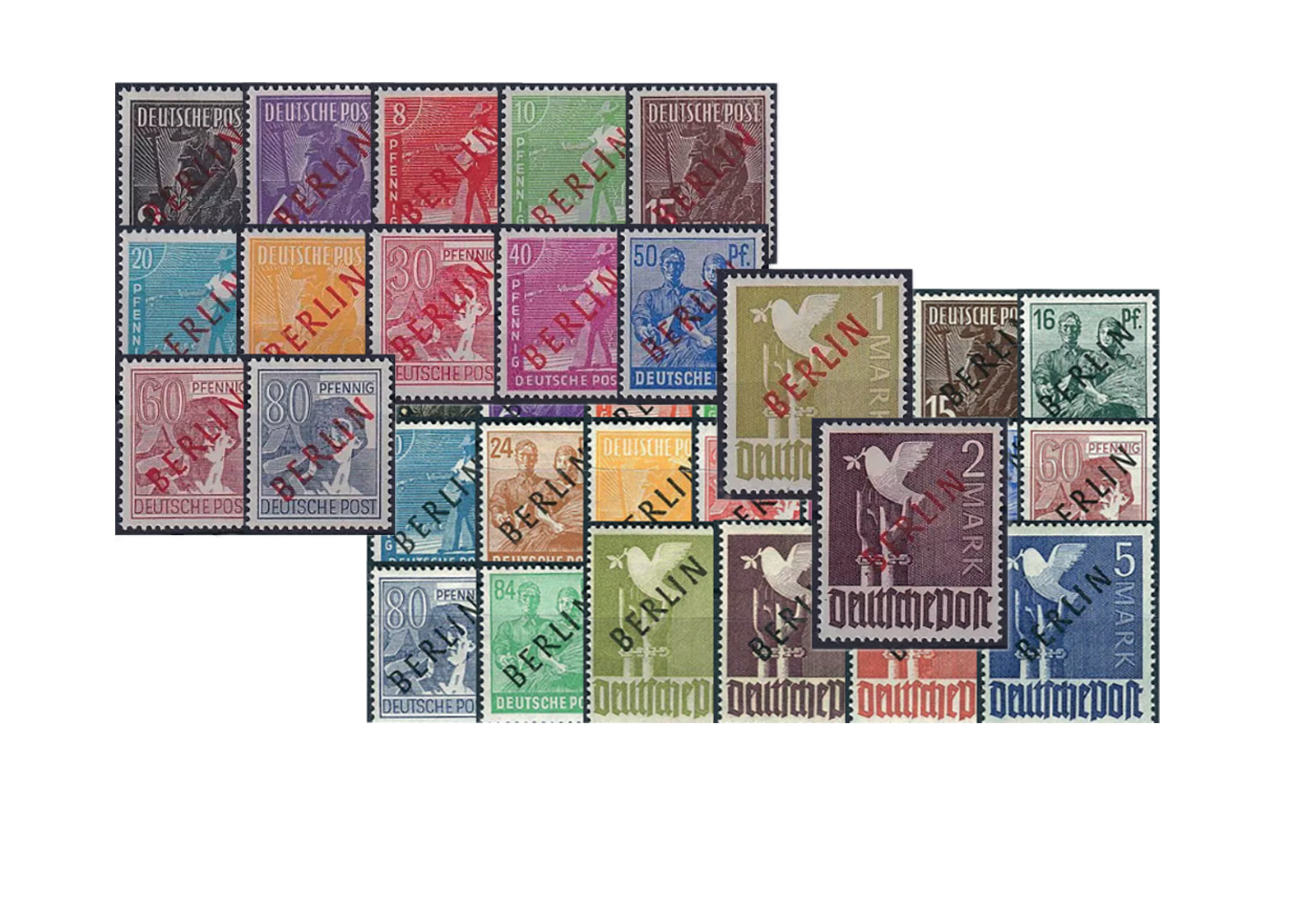 Briefmarken Komplettsatz 1948 Berlin Schwarz- und Rotaufdrucke gestempelt