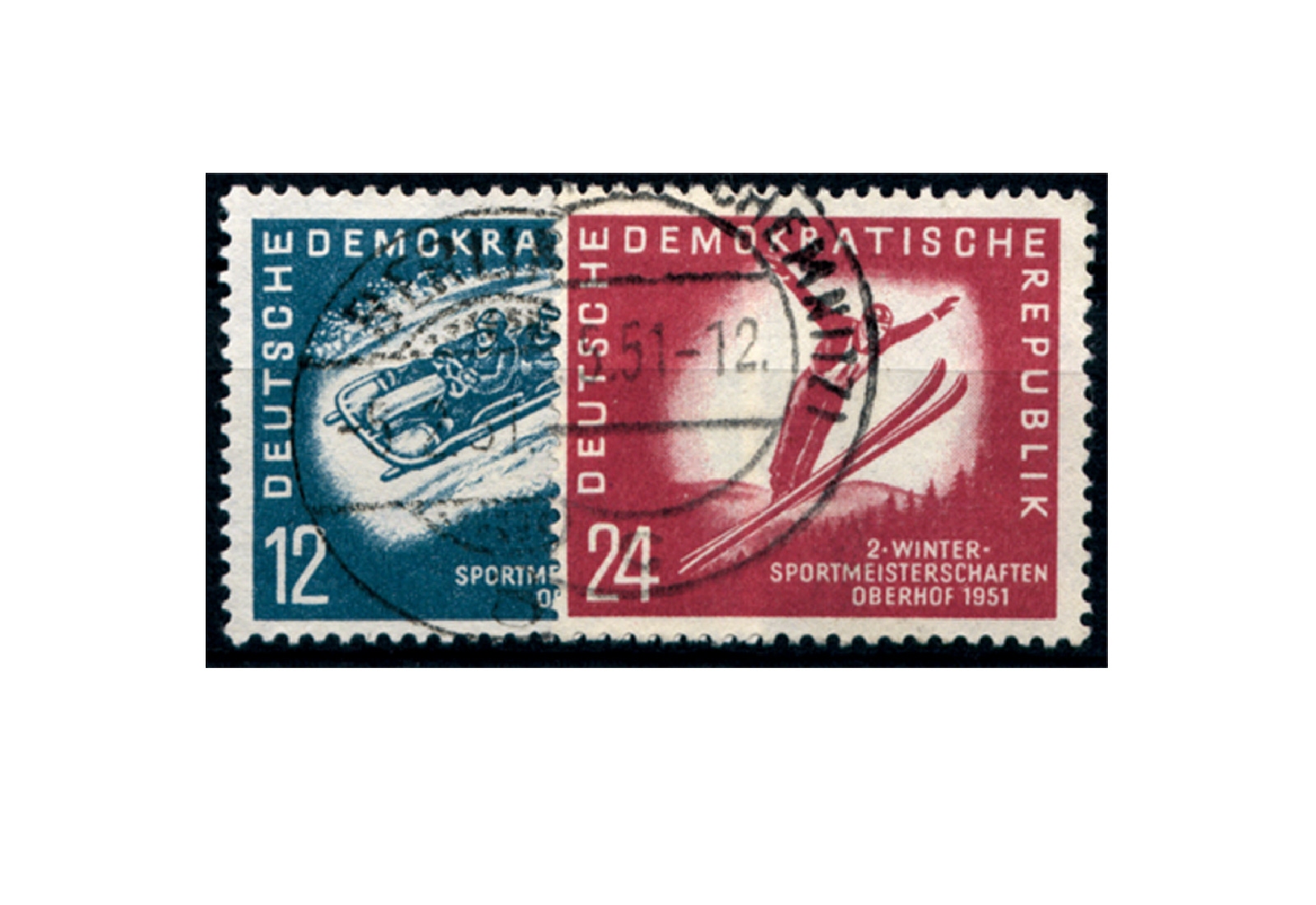 Briefmarken DDR Wintersportmeisterschaften in Oberhof 1951 Michel-Nr. 280-281 gestempelt