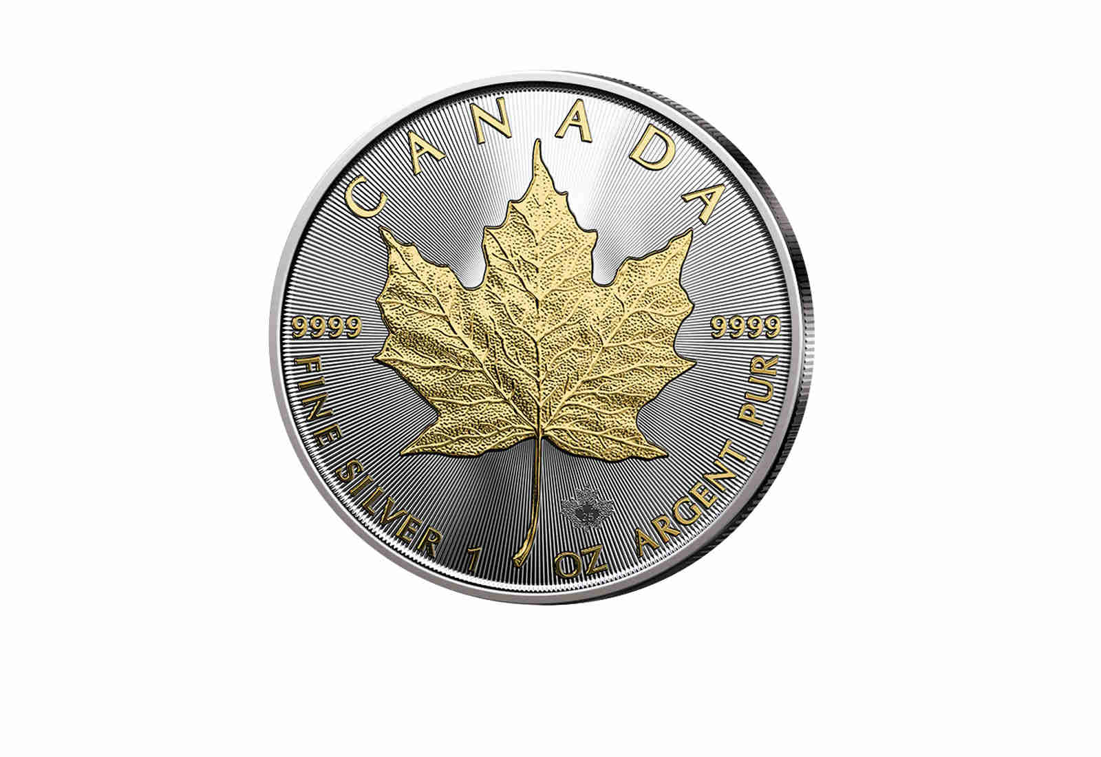 Maple Leaf 1 oz Silber 2025 Kanada mit 24 Karat Goldapplikation