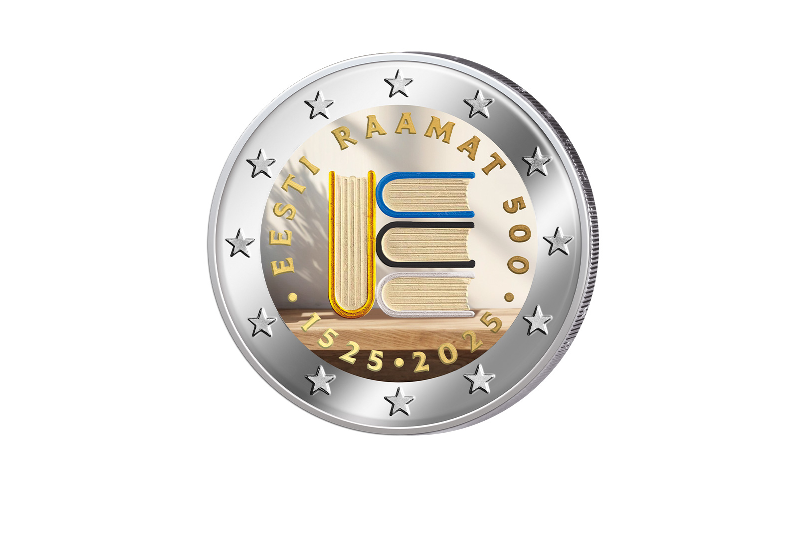 2 Euro 2025 Estland 500 Jahre erster Textdruck mit Farbapplikation