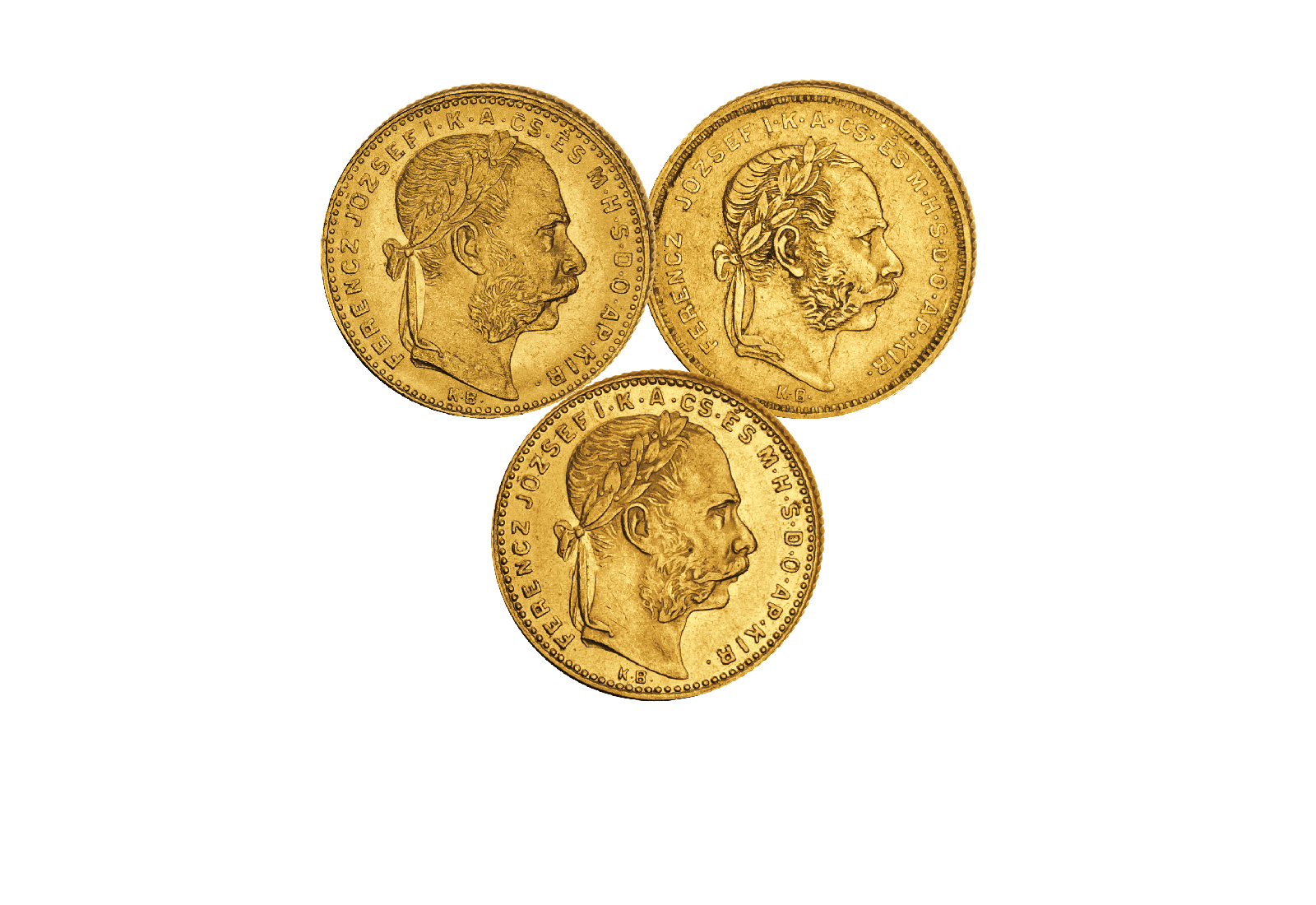 8 Forint Goldmünzen 3er-Set 1870 - 1892 Österreich Franz Joseph I. vz