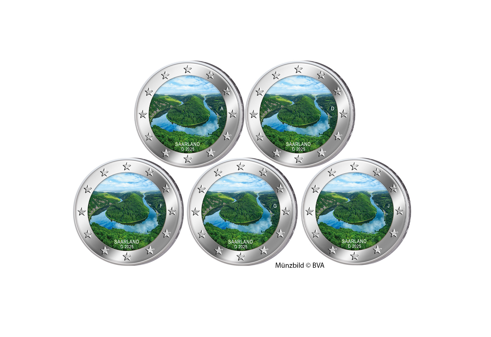 2 Euro 2025 BRD Saarland Saarschleife mit Farbmotiv A-J