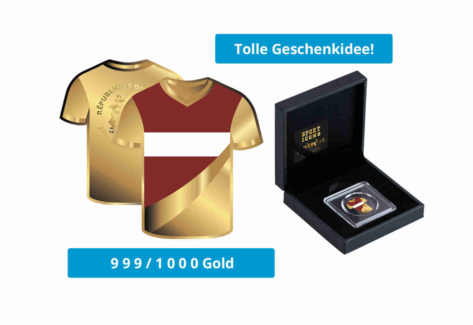 Goldmünze Motiv "Trikot Lettland" im Geschenketui