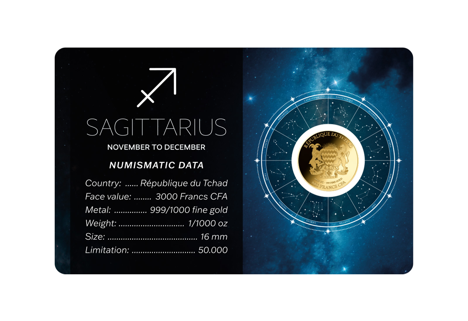 Goldmünze Sternzeichen Schütze Coincard Feinheit 999/1000 Gold Geschenk