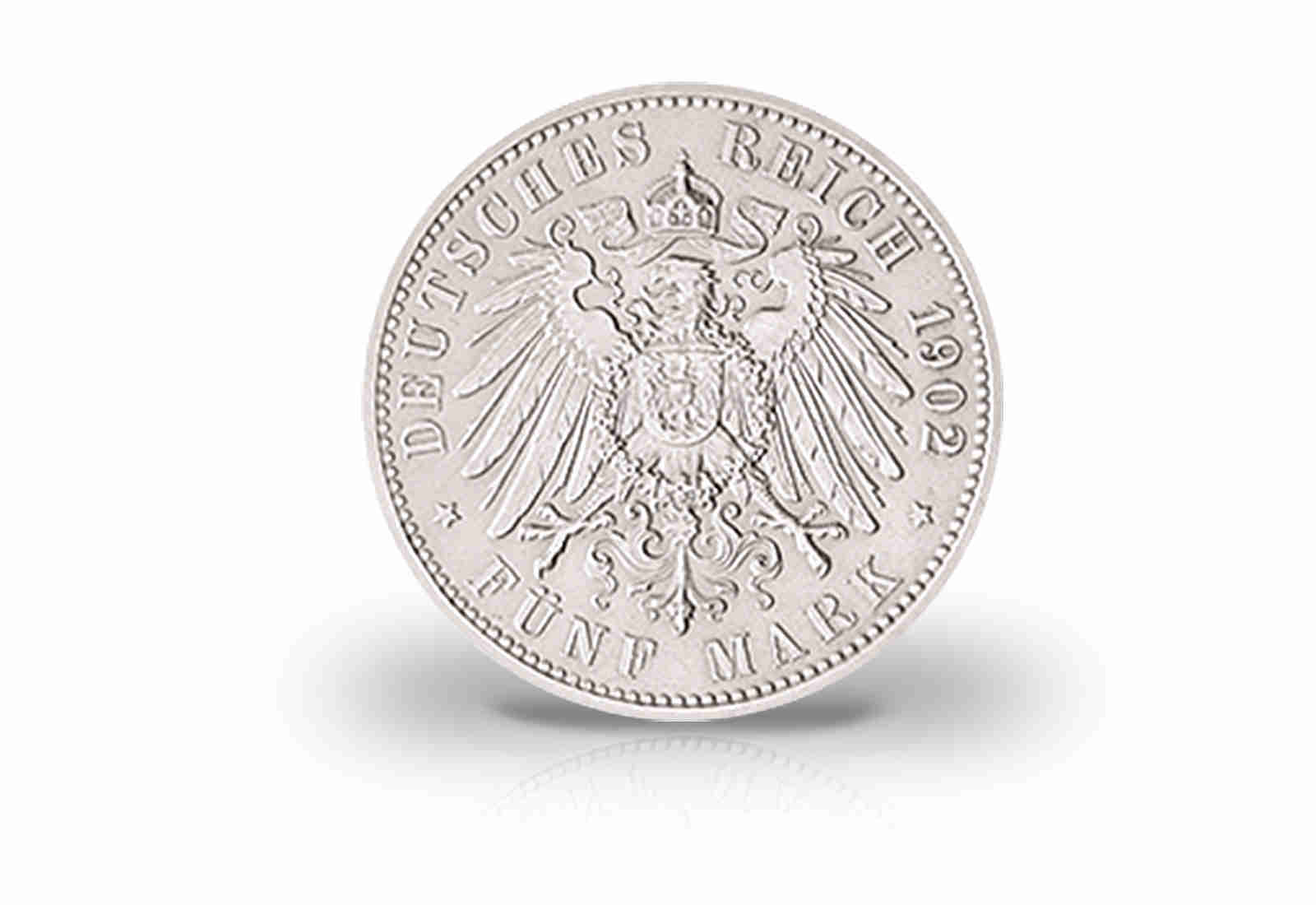 5 Mark 1902 Deutsches Kaiserreich Sachsen Tod König Albert Jaeger-Nr. 128