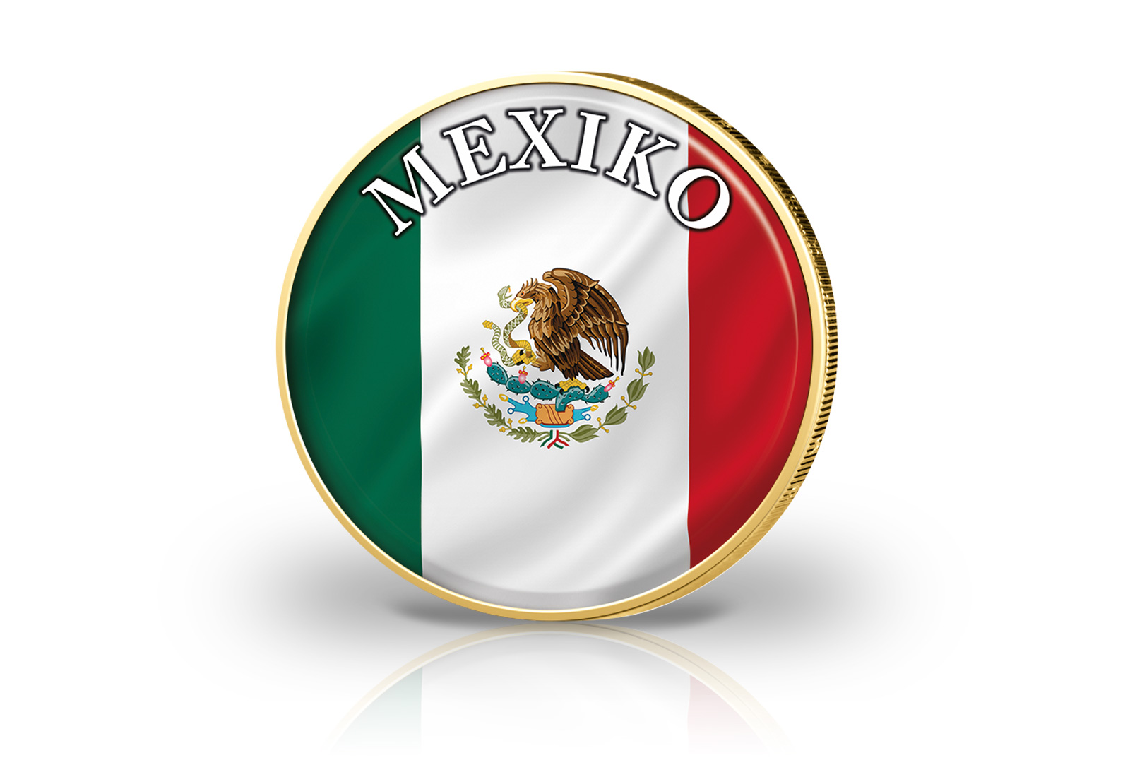2 Euro vergoldet Mexiko Flagge mit Farbapplikation