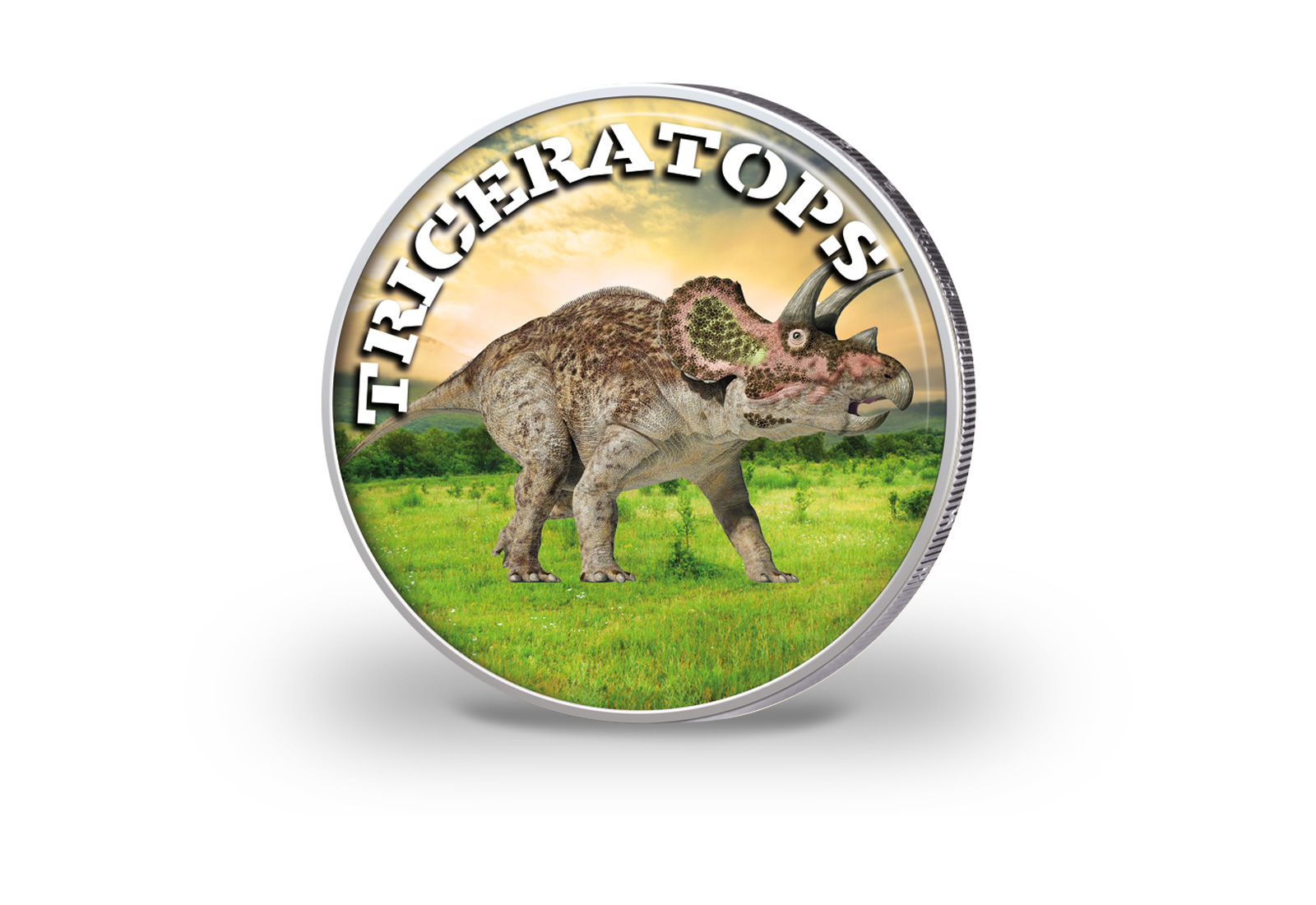 2 Euro mit Farbmotiv Dinosaurier Triceratops