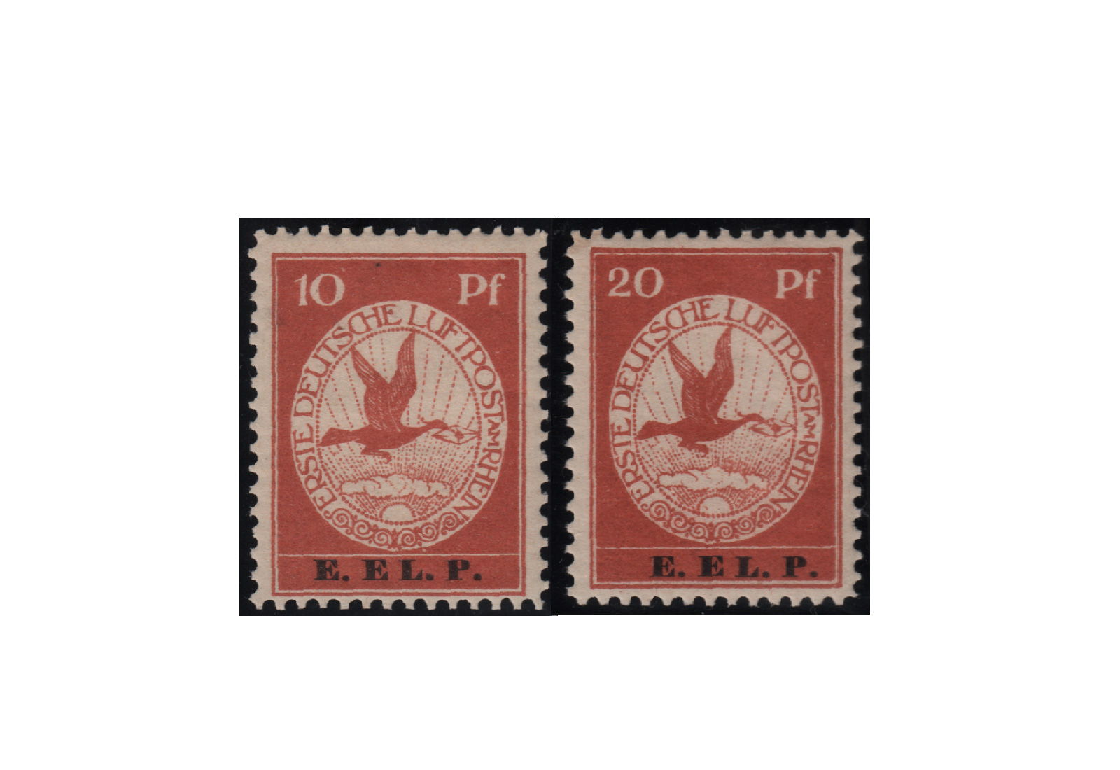 Briefmarken Deutsches Reich Flugpostmarken Komplett-Satz E.EL.P. 1912 Michel-Nr. V/VI postfrisch