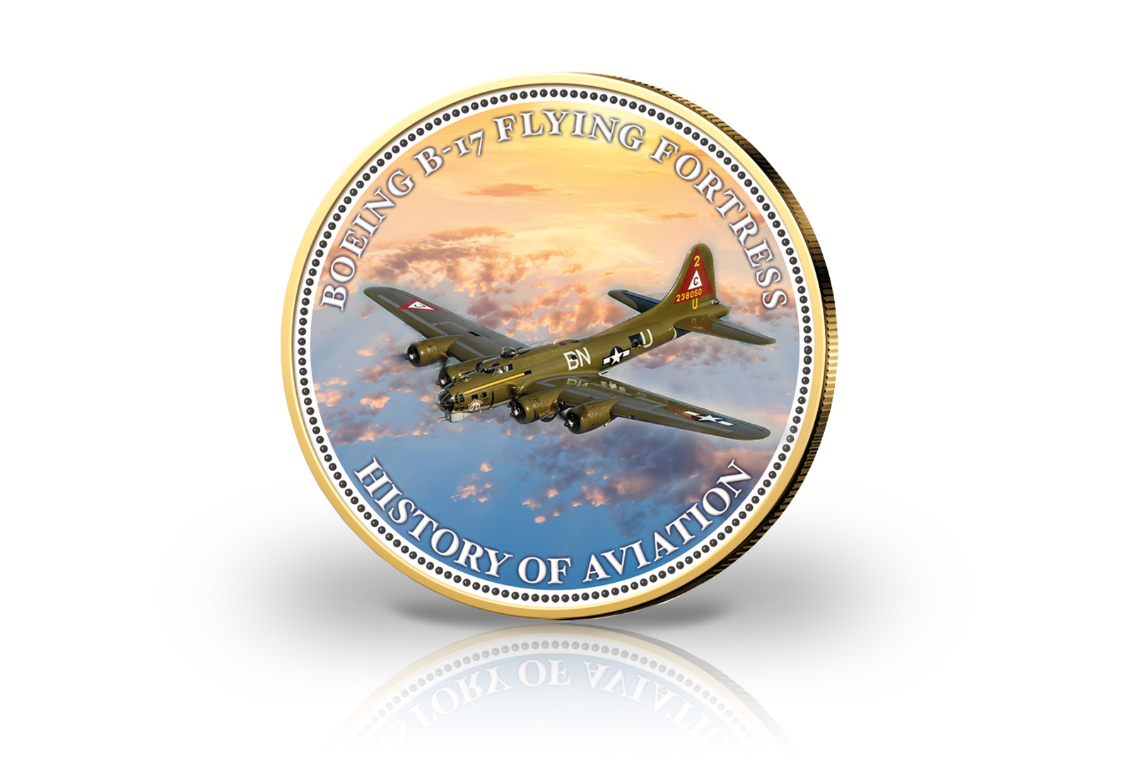 2 Euro vergoldet mit Farbmotiv Boeing B-17 Flying Fortress