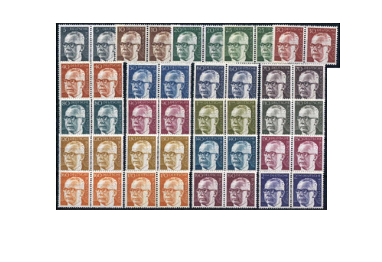 Briefmarken BRD MiNr: ex 635-732 ** Heinemann 21 Werte