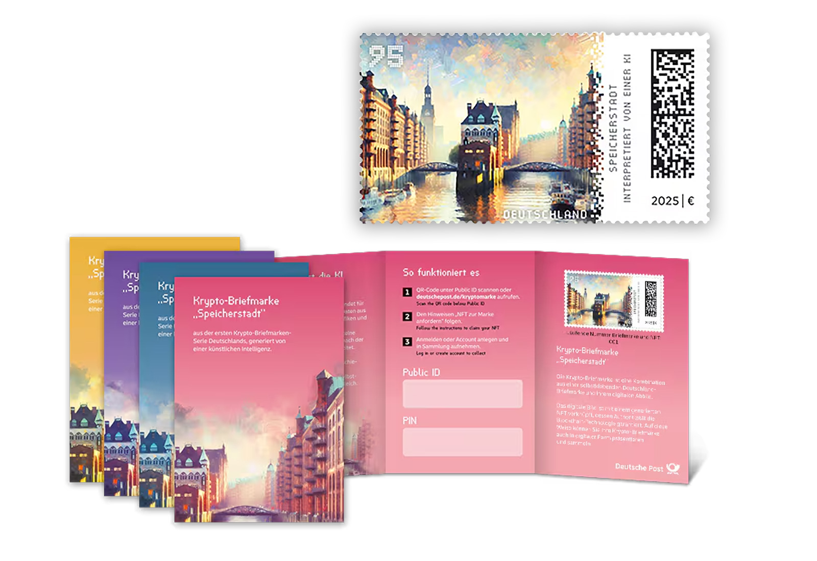 Krypto-Briefmarke BRD Hamburger Speicherstadt ** im Originalumschlag