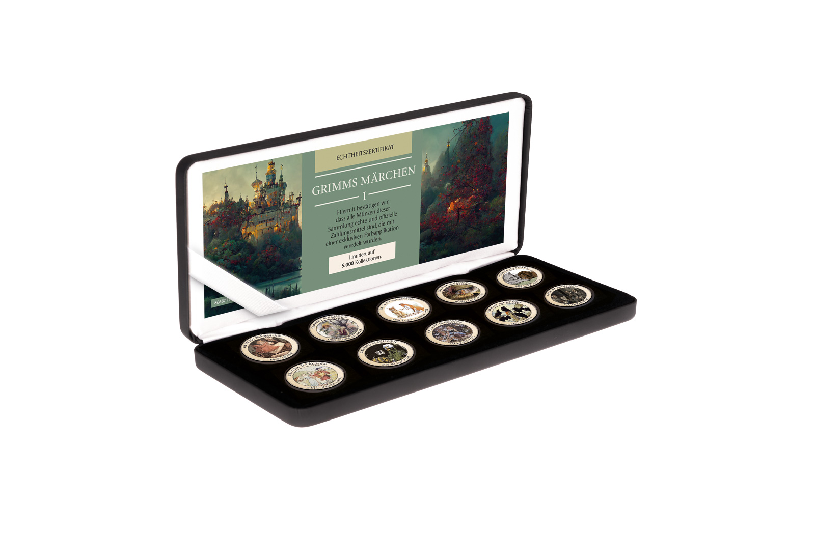 Grimms Märchen II 10er Kollektion mit Farbmotiv im Etui inkl. Zertifikat