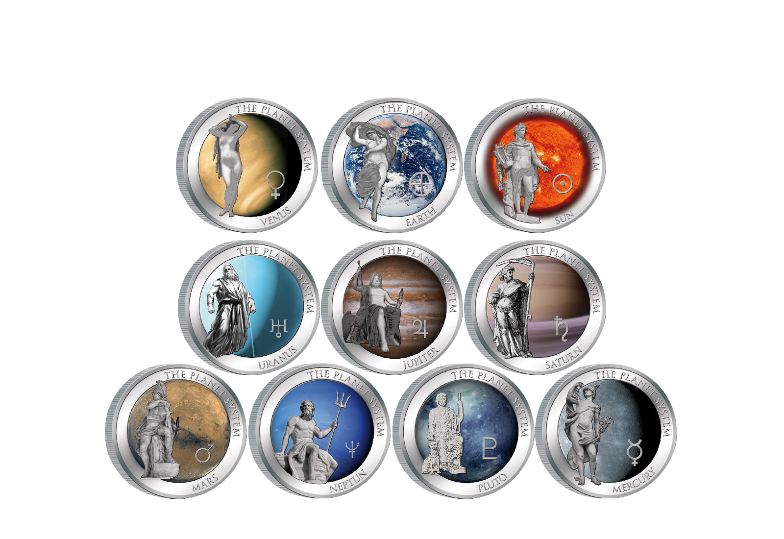 Planetensystem 10er Kollektion mit Farbmotiv im Etui inkl. Zertifikat