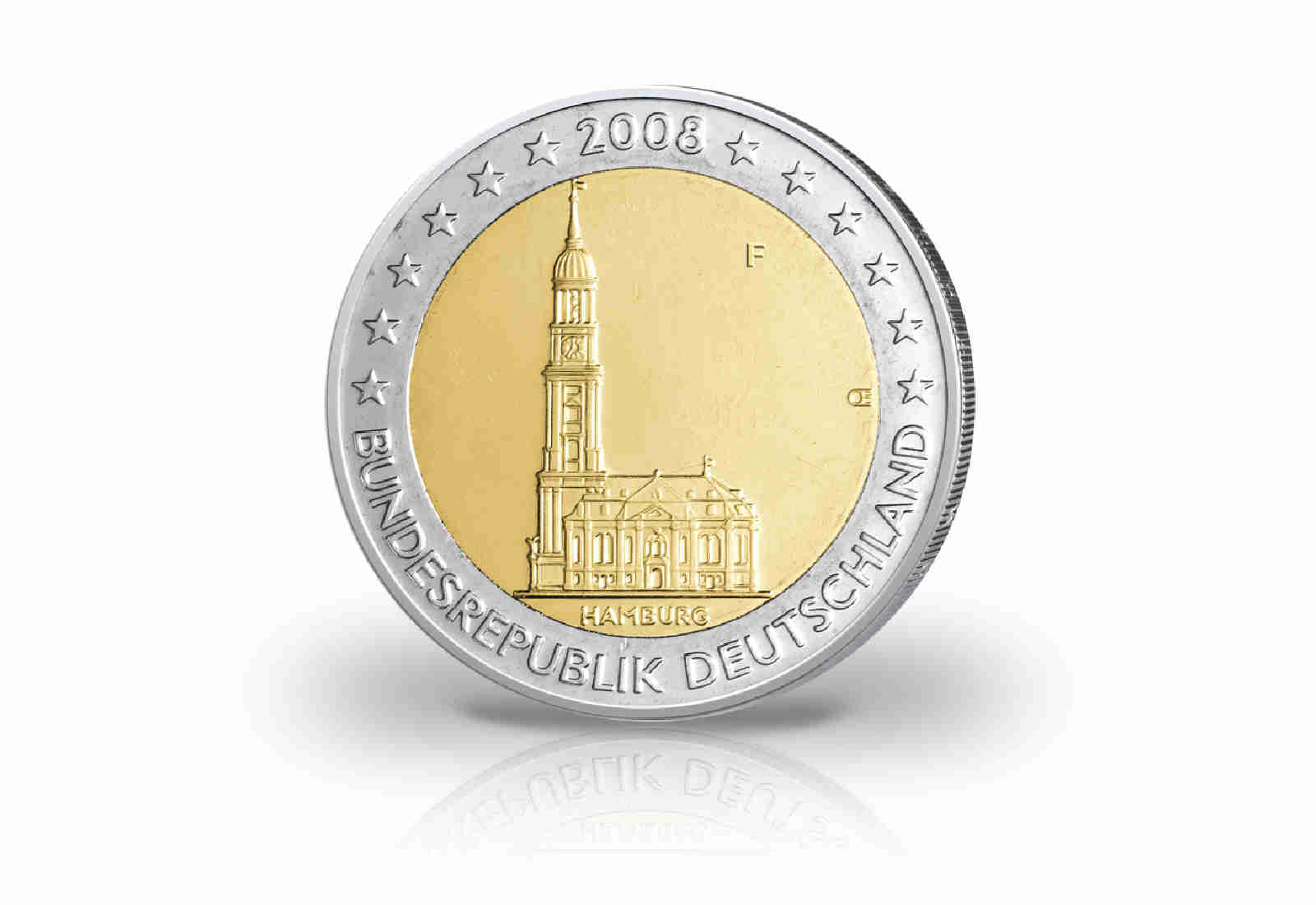 2 Euro 2008 Deutschland Fehlprägung Hamburger Michel mit alter Europakarte Prägestätte F