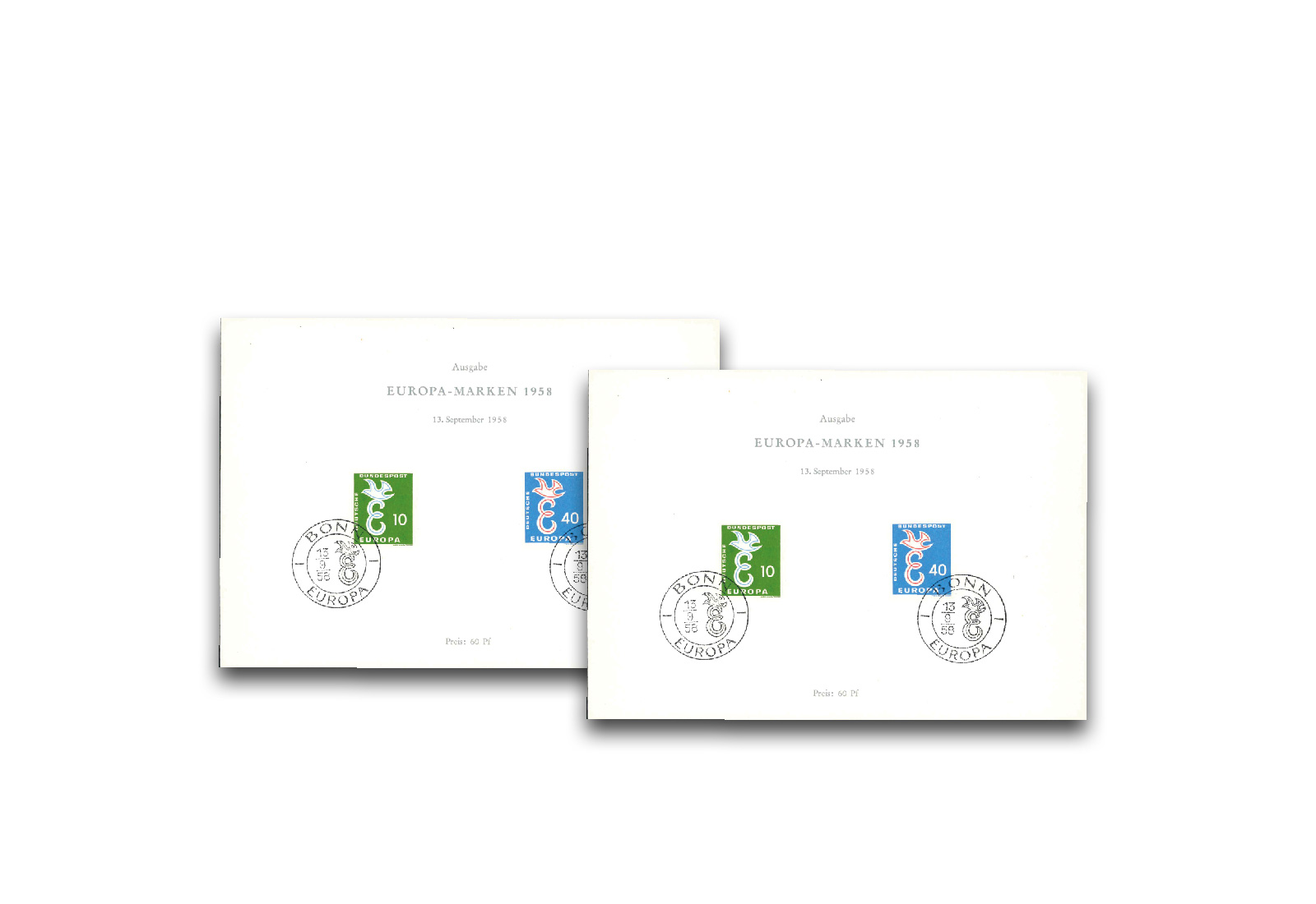 Sonderblätter BRD/Saar Europa 1958 Michel-Nr. 439/440 BRD Michel-Nr. 295/296 Ersttagssonderstempel
