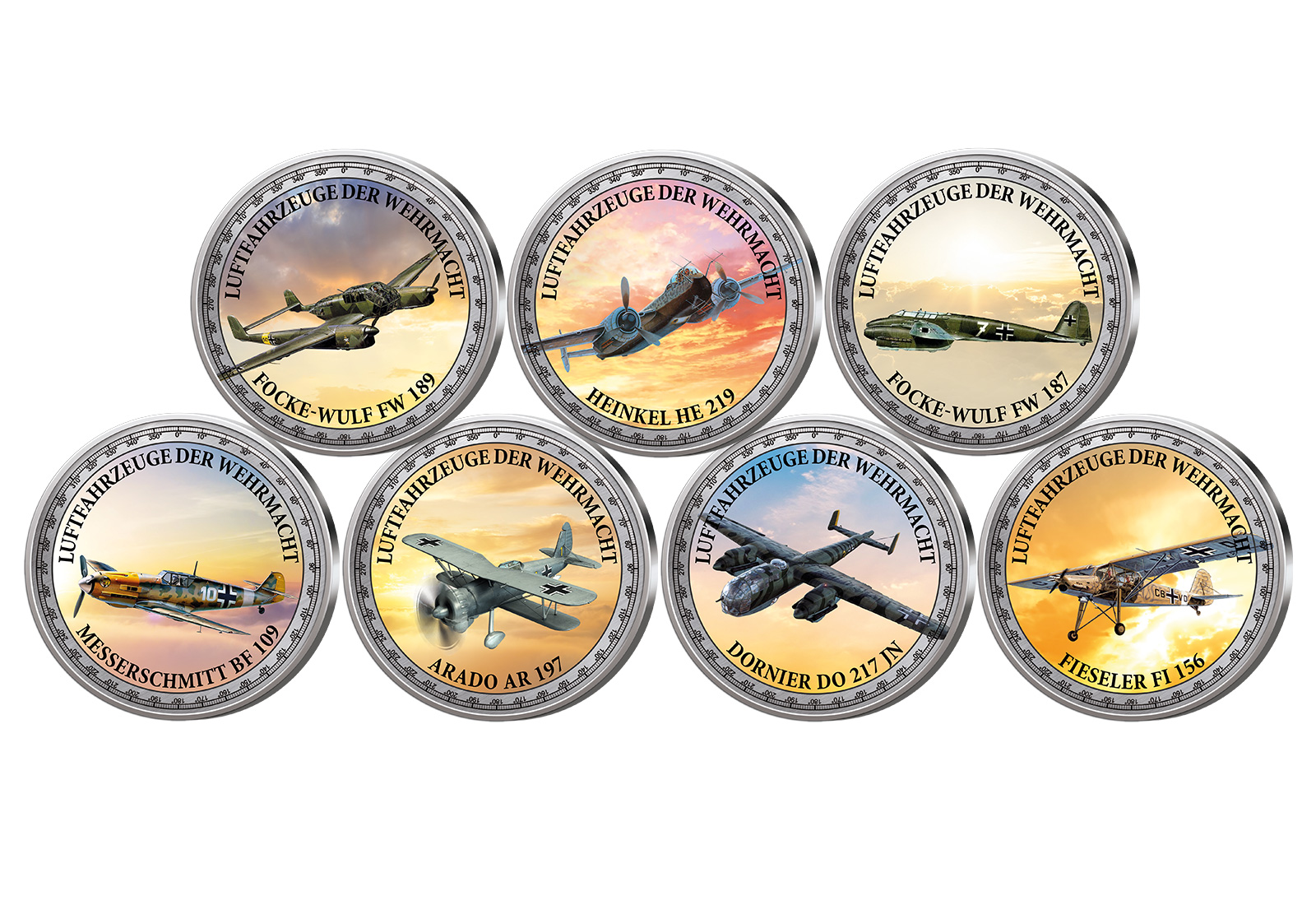 Luftfahrzeuge der Wehrmacht 7er Kollektion mit Farbm. im Etui inkl. Zertifikat