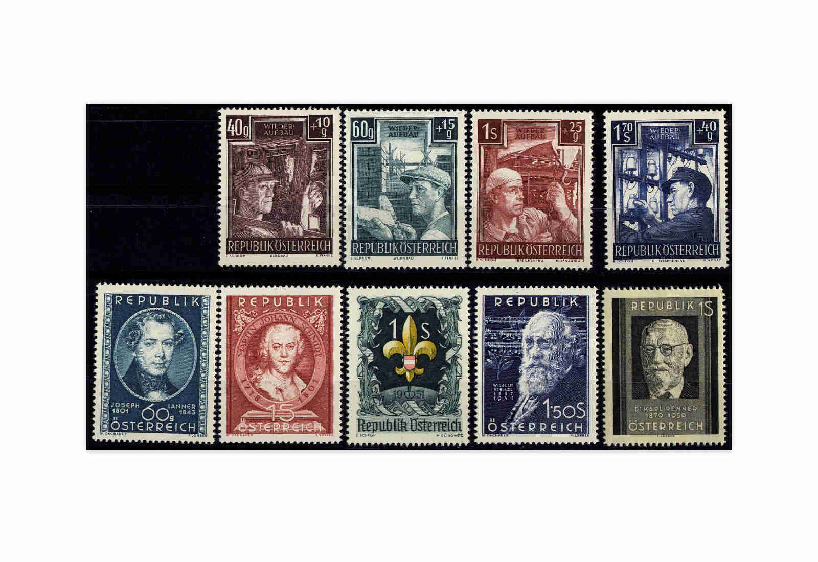 Österreich Mi.Nr. 959/967 Jahrgang 1951 postfrisch 9 Briefmarken