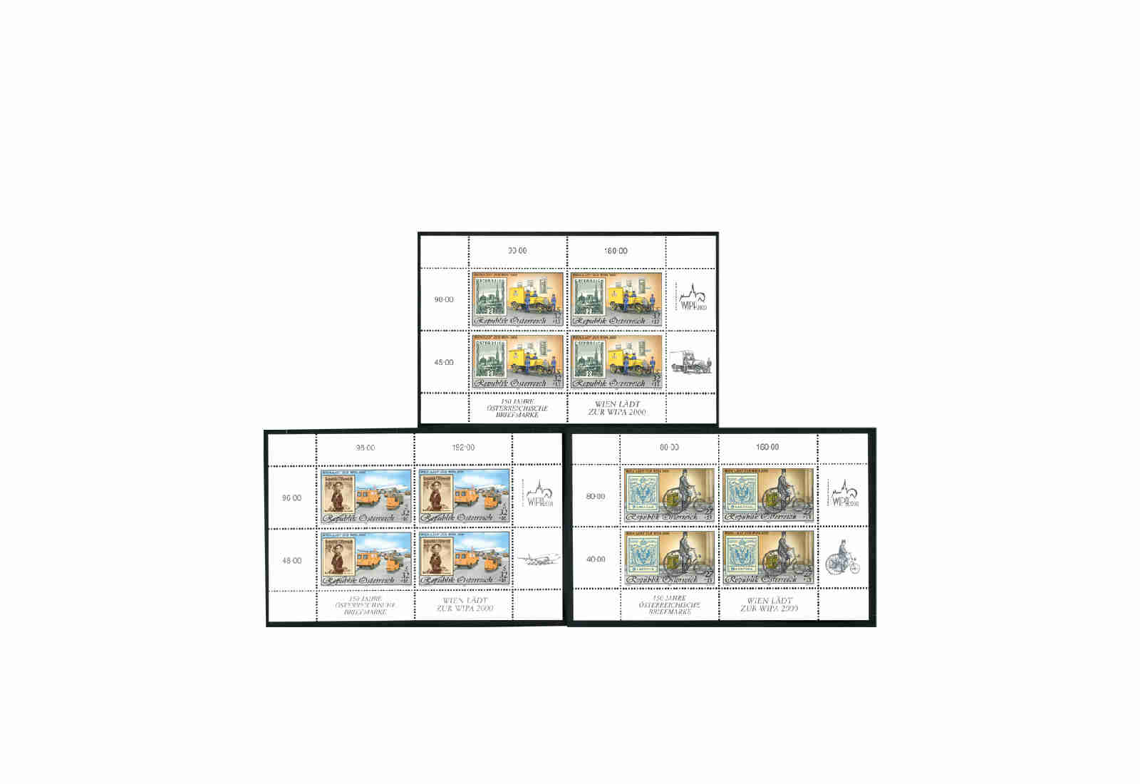 Briefmarken Österreich Kleinbogen WIPA 2000 Michel-Nr. 2222, 2270 und 2292 gestempelt