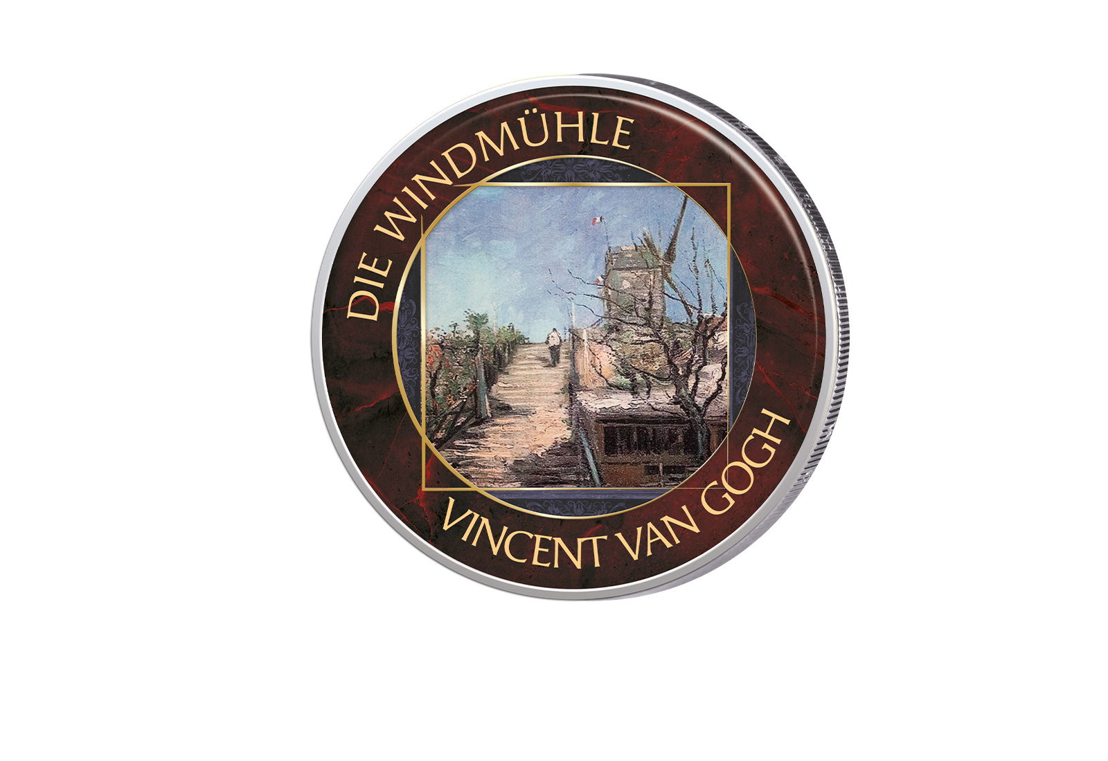 2 Euro mit Farbapplikation Die Windmühle Van Gogh