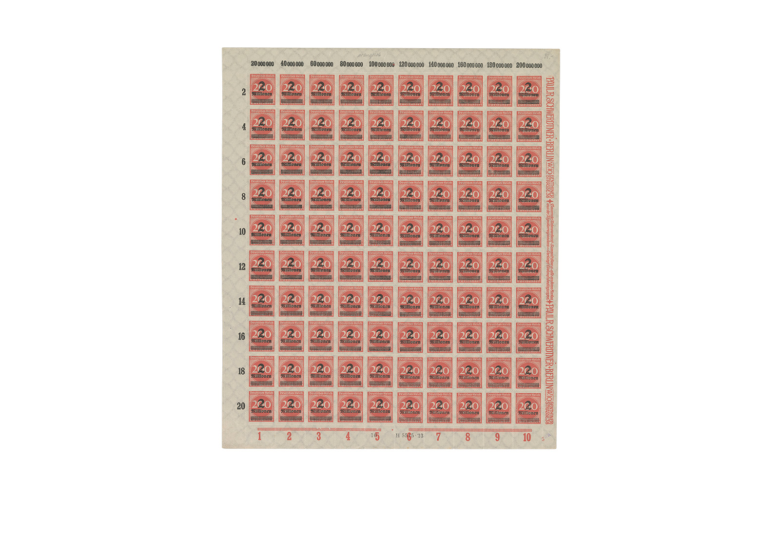DR MiNr:309 B P b OR ** im kompletten Bogen