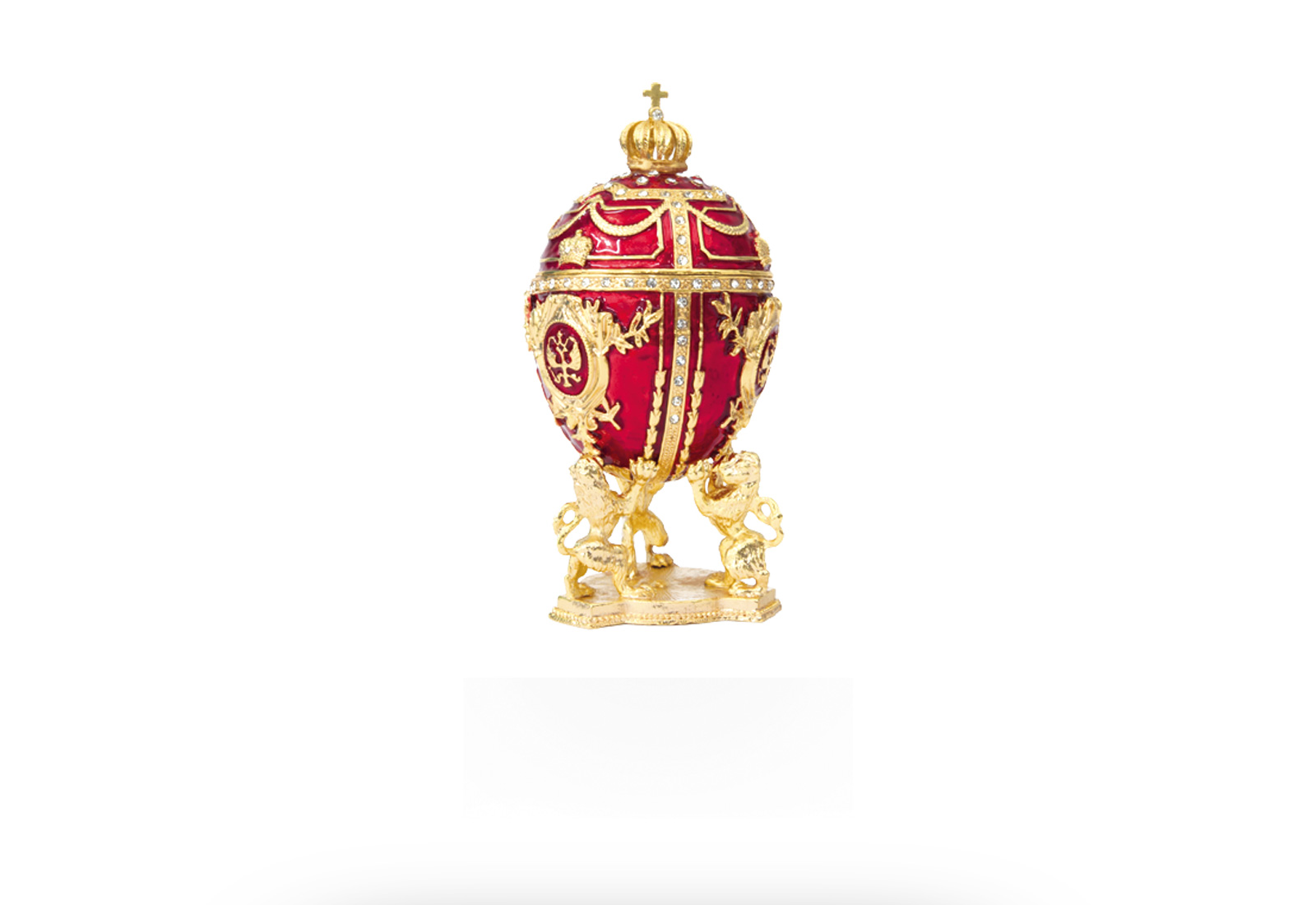 Rotes Faberge-Ei (Nachbildung mit Goldapplikation inkl. Miniatur-Anhänger)