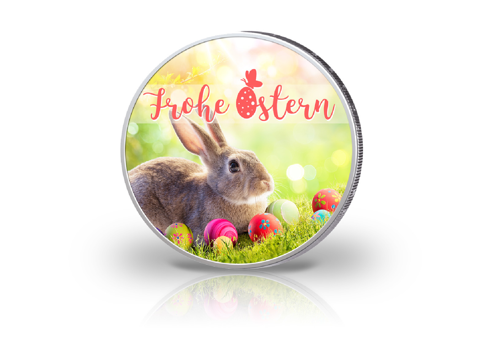 2 Euro mit Farbapplikation Ostern Hase