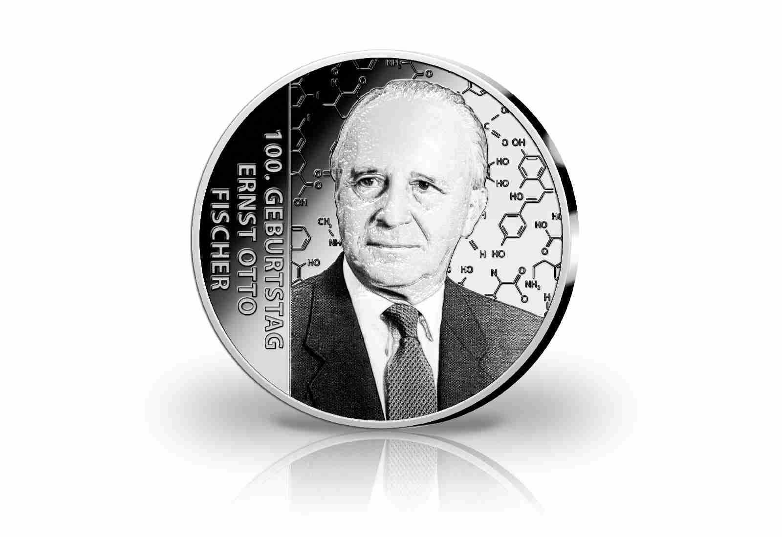 Gedenkprägung zum 100. Geburtstag von Ernst Otto Fischer 2018 mit Silberauflage