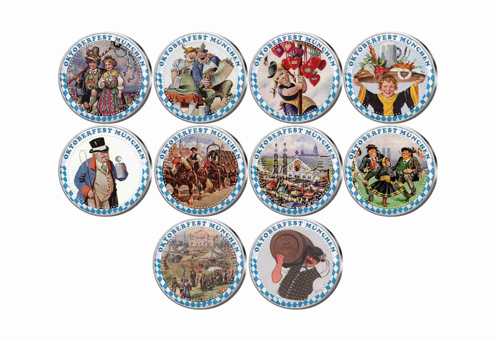 10er Kollektion Oktoberfest München mit Farbmotiv im Etui inkl. Zertifikat