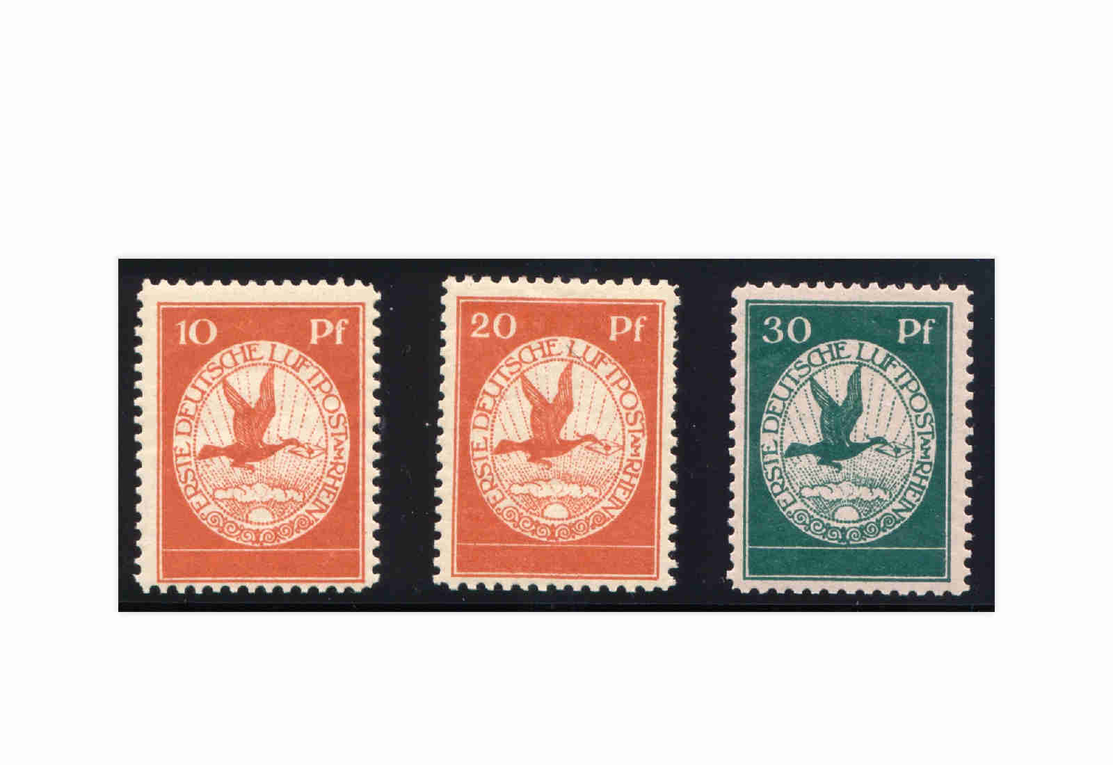 Briefmarken Deutsches Reich Flugpost 1912 Michel-Nr. I-III postfrisch