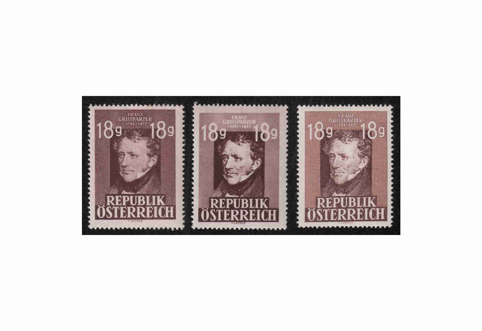 Österreich 1947: 75. Todestag von Franz Grillparzer Michel Nr. 802, A 802 I und II gestempelt