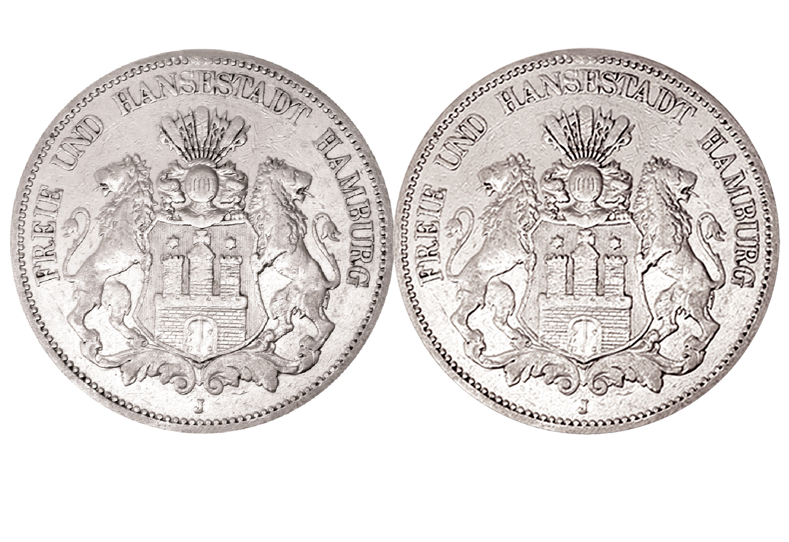 2 und 3 Mark 1892-1914 Wappen Hamburg Deutsches Kaiserreich im Spar-Set