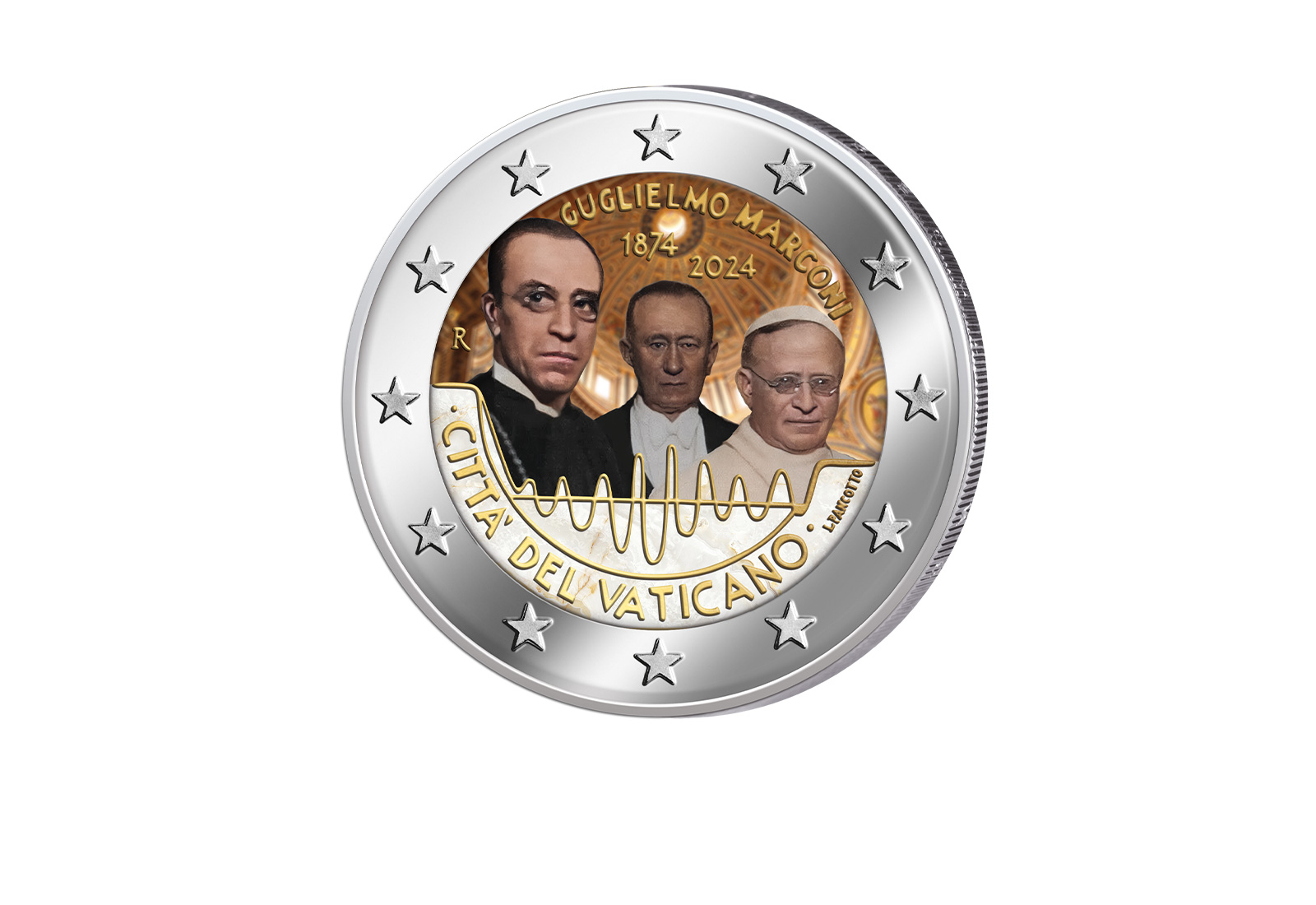 2 Euro 2024 Vatikan 150. Geburtstag Marconi mit Farbmotiv