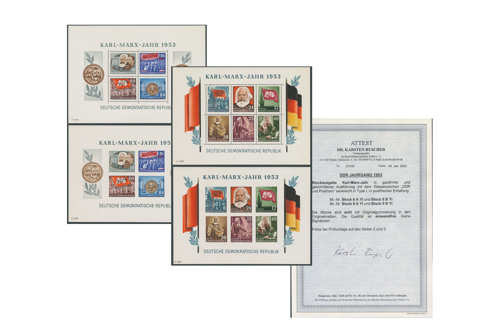 DDR Blocks 8/9 A/B postfrisch mit Fotoattest